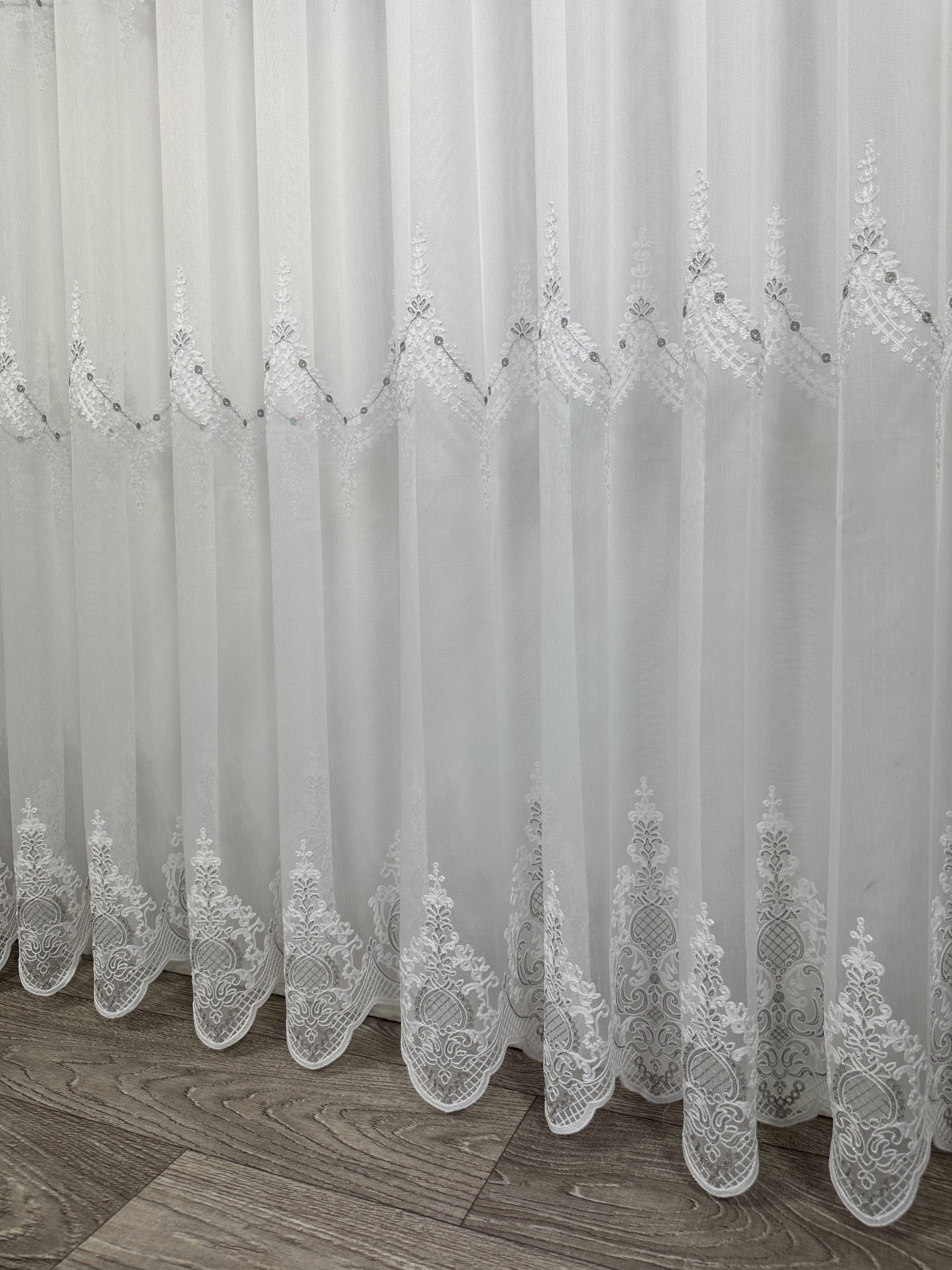 Sheer curtain with beautiful embroidery, gray color