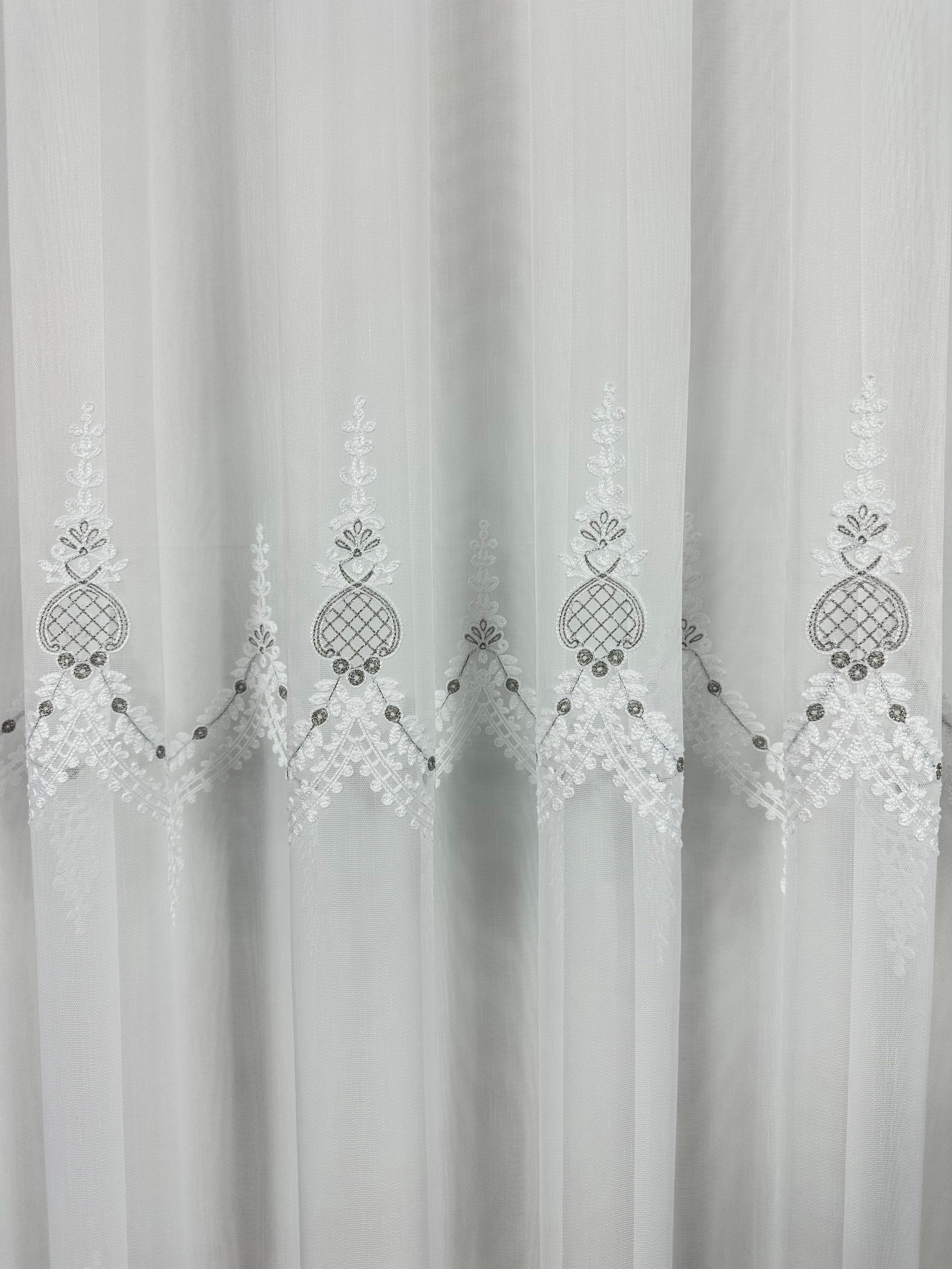 Sheer curtain with beautiful embroidery, gray color