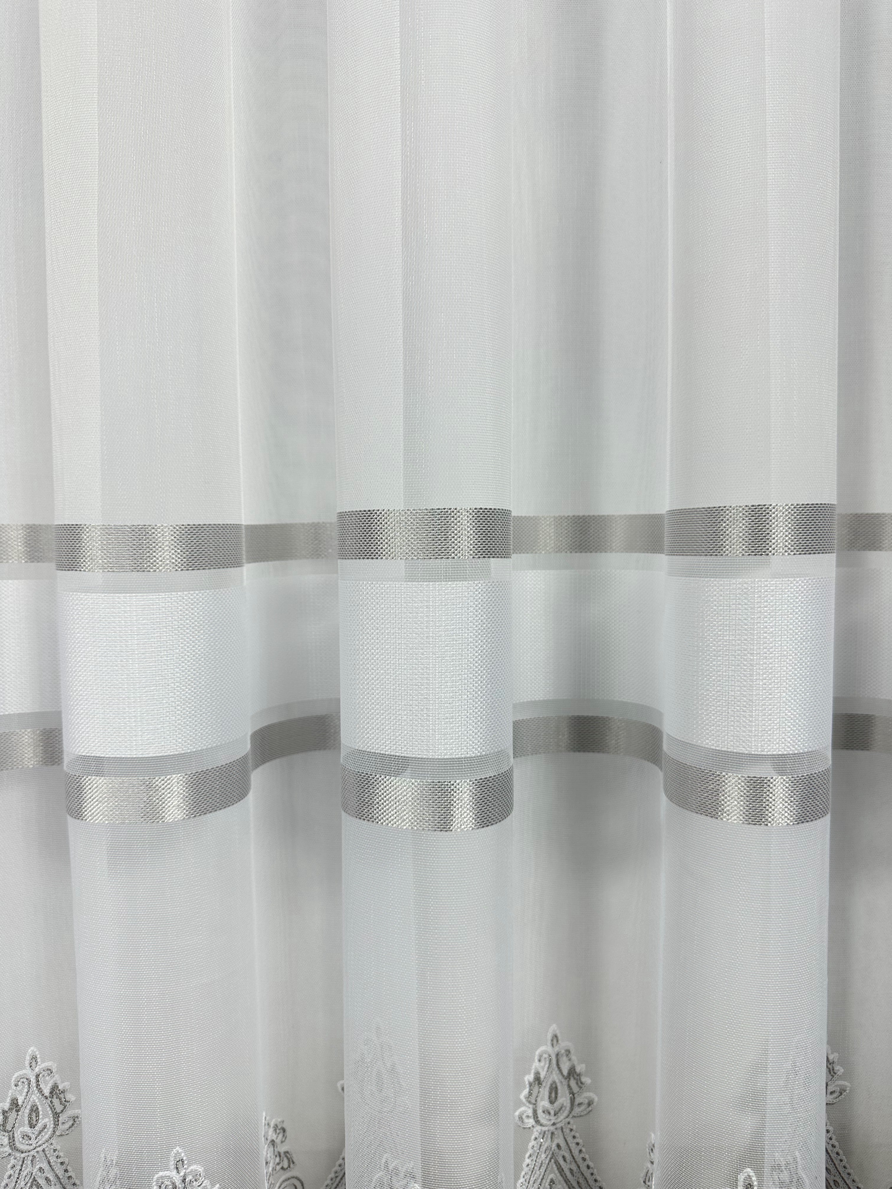 Sheer curtain with chenille embroidery, gray color