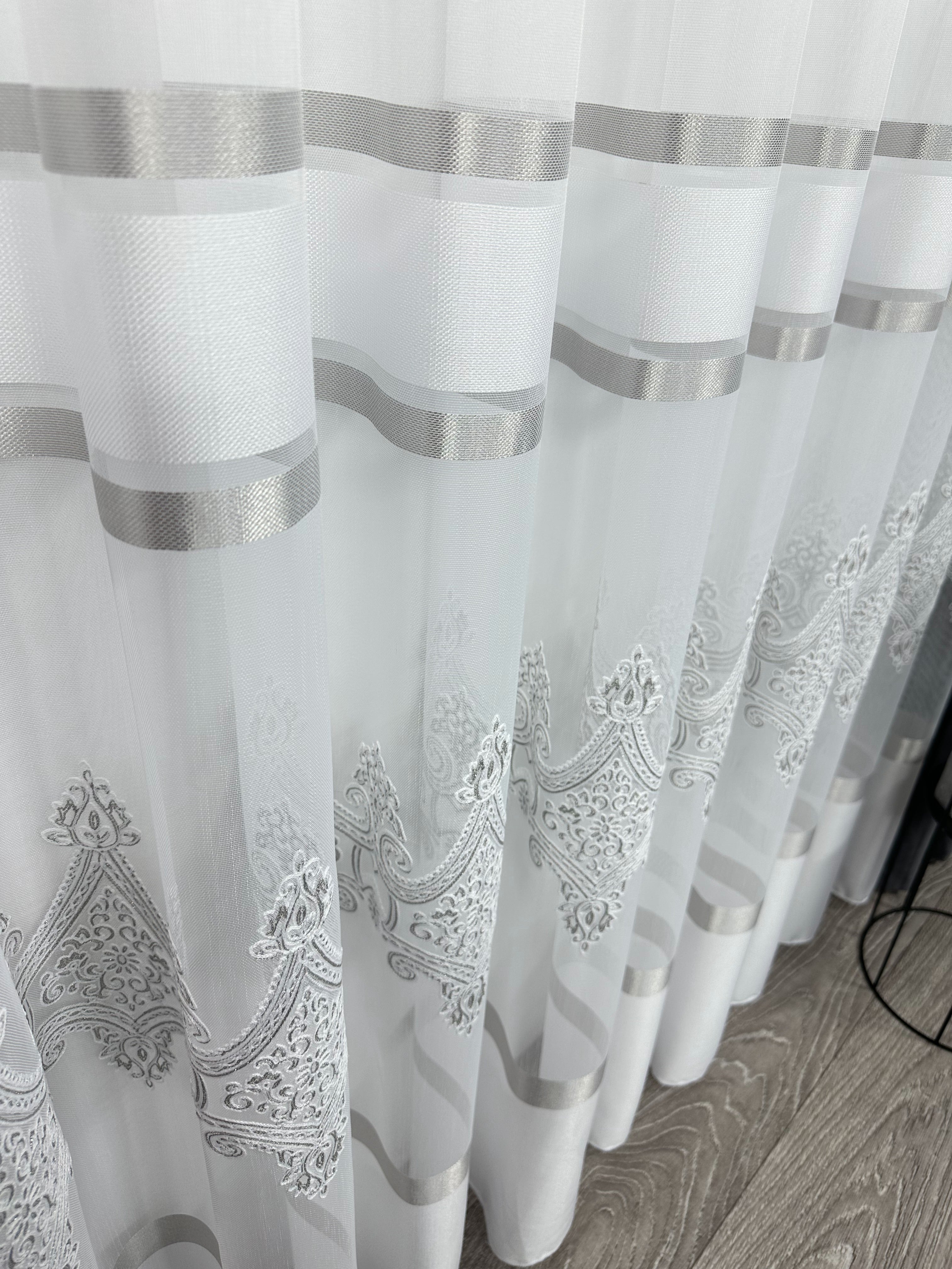 Sheer curtain with chenille embroidery, gray color