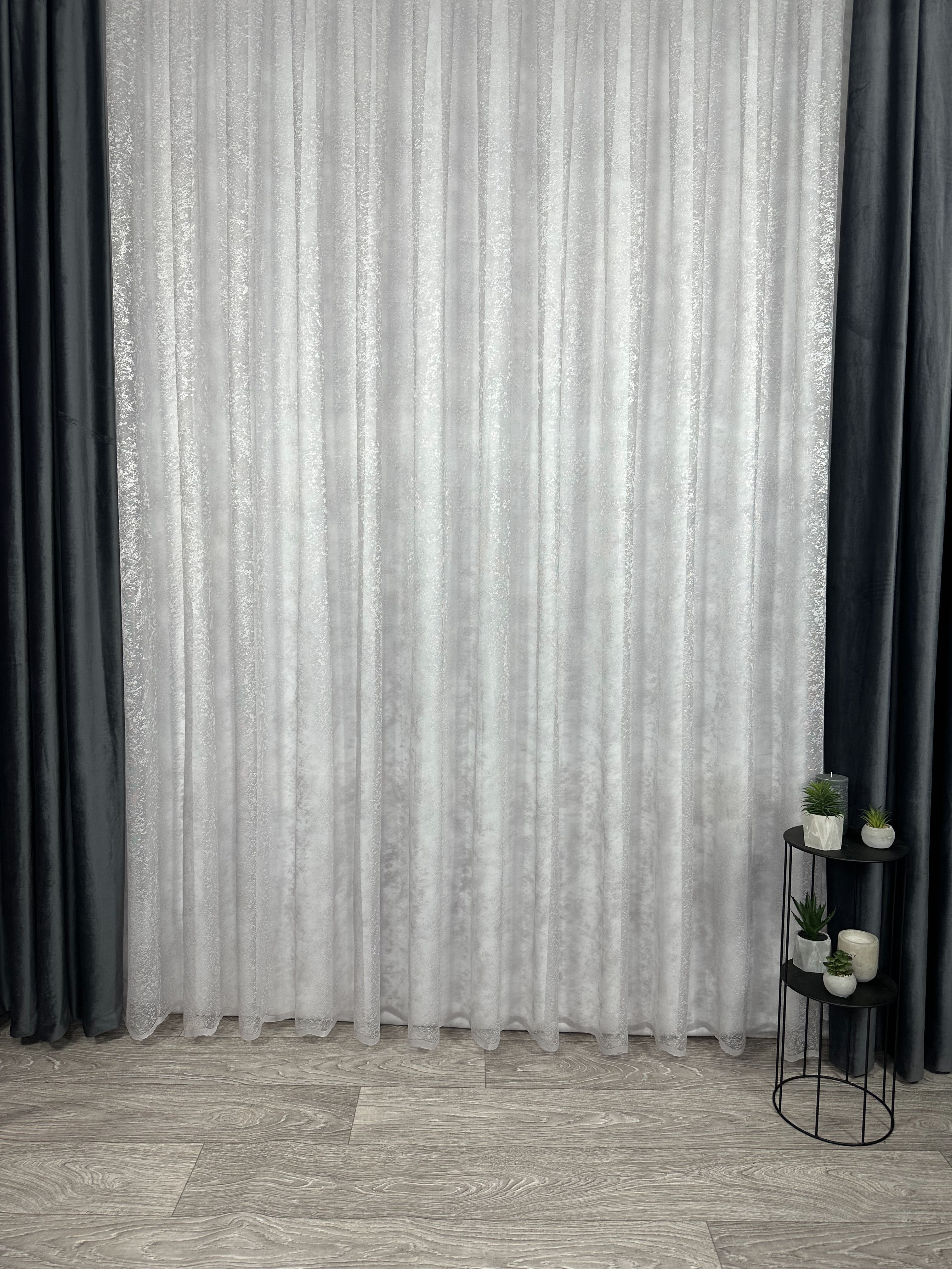 Sheer embroidered curtain “Marble”, gray color