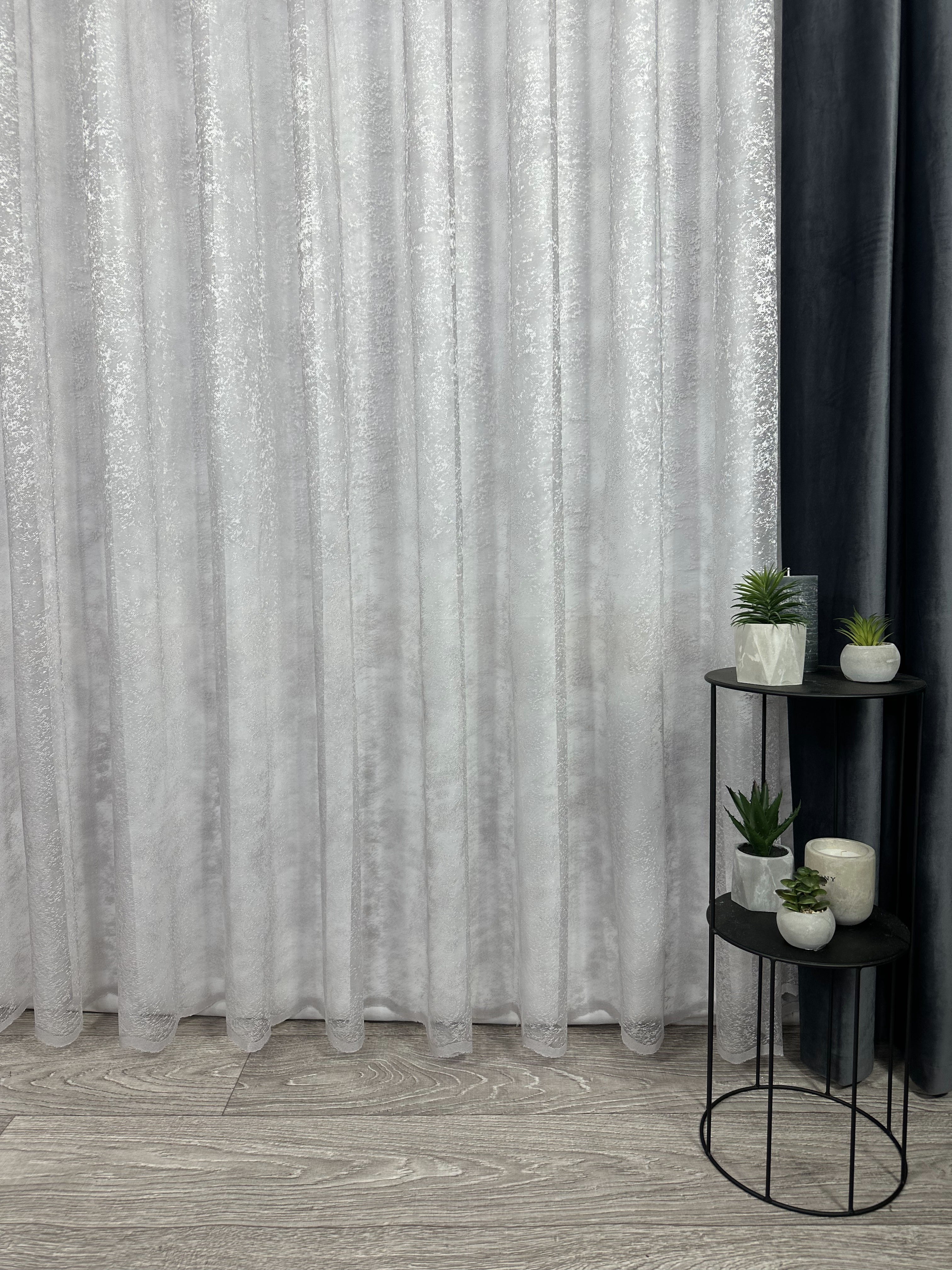 Sheer embroidered curtain “Marble”, gray color