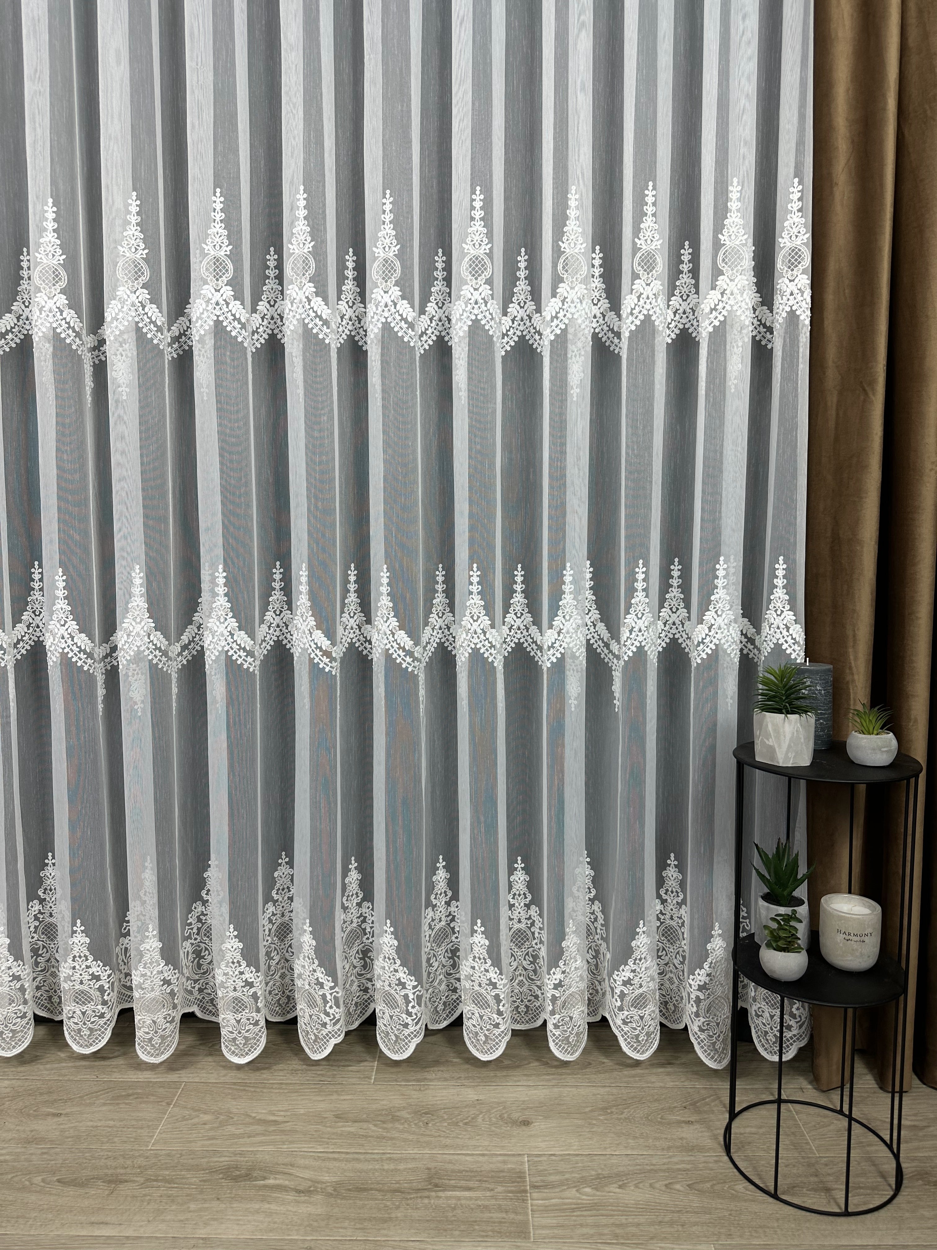 Sheer curtain with beautiful embroidery, cappuccino color