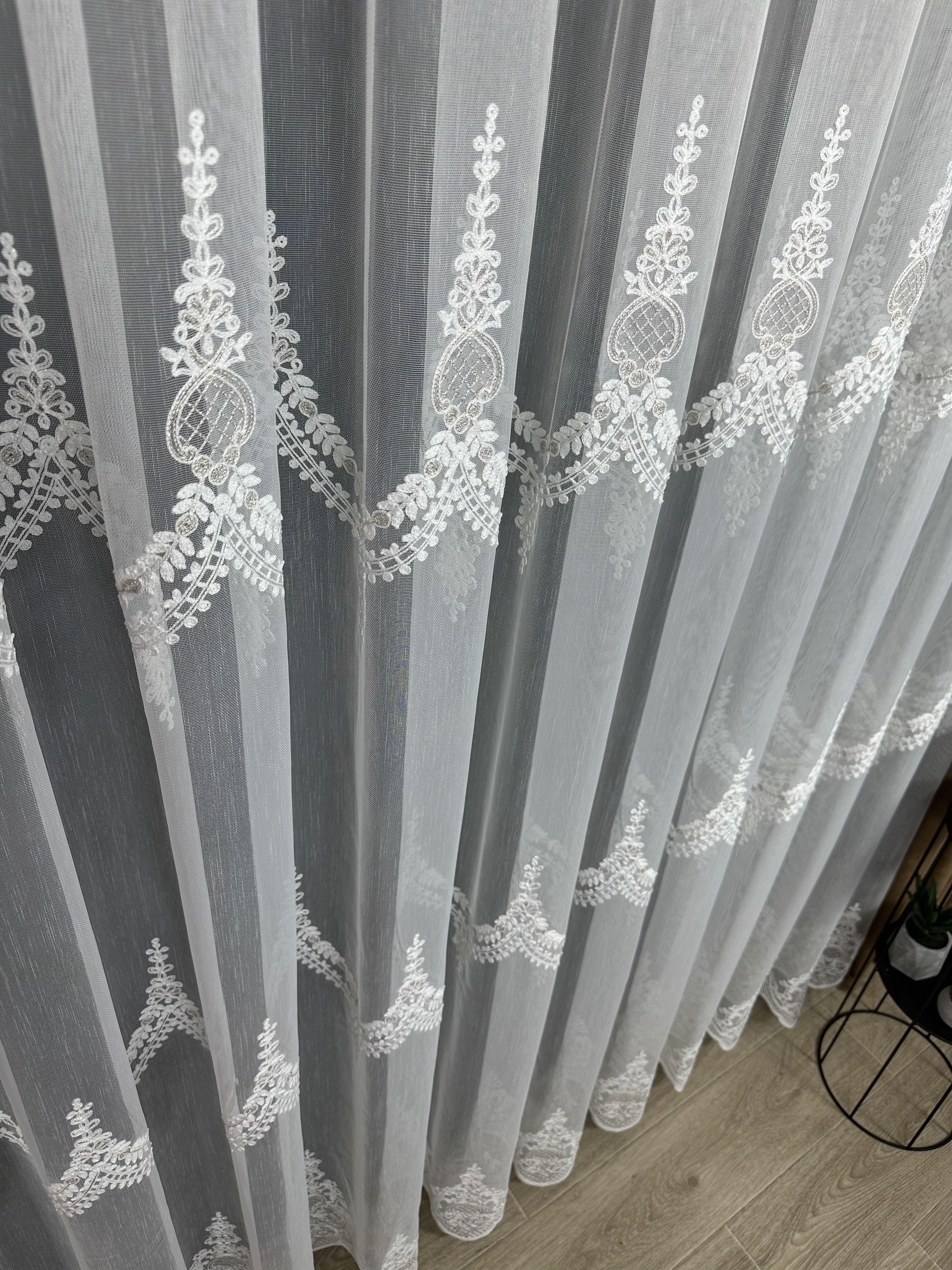 Sheer curtain with beautiful embroidery, cappuccino color