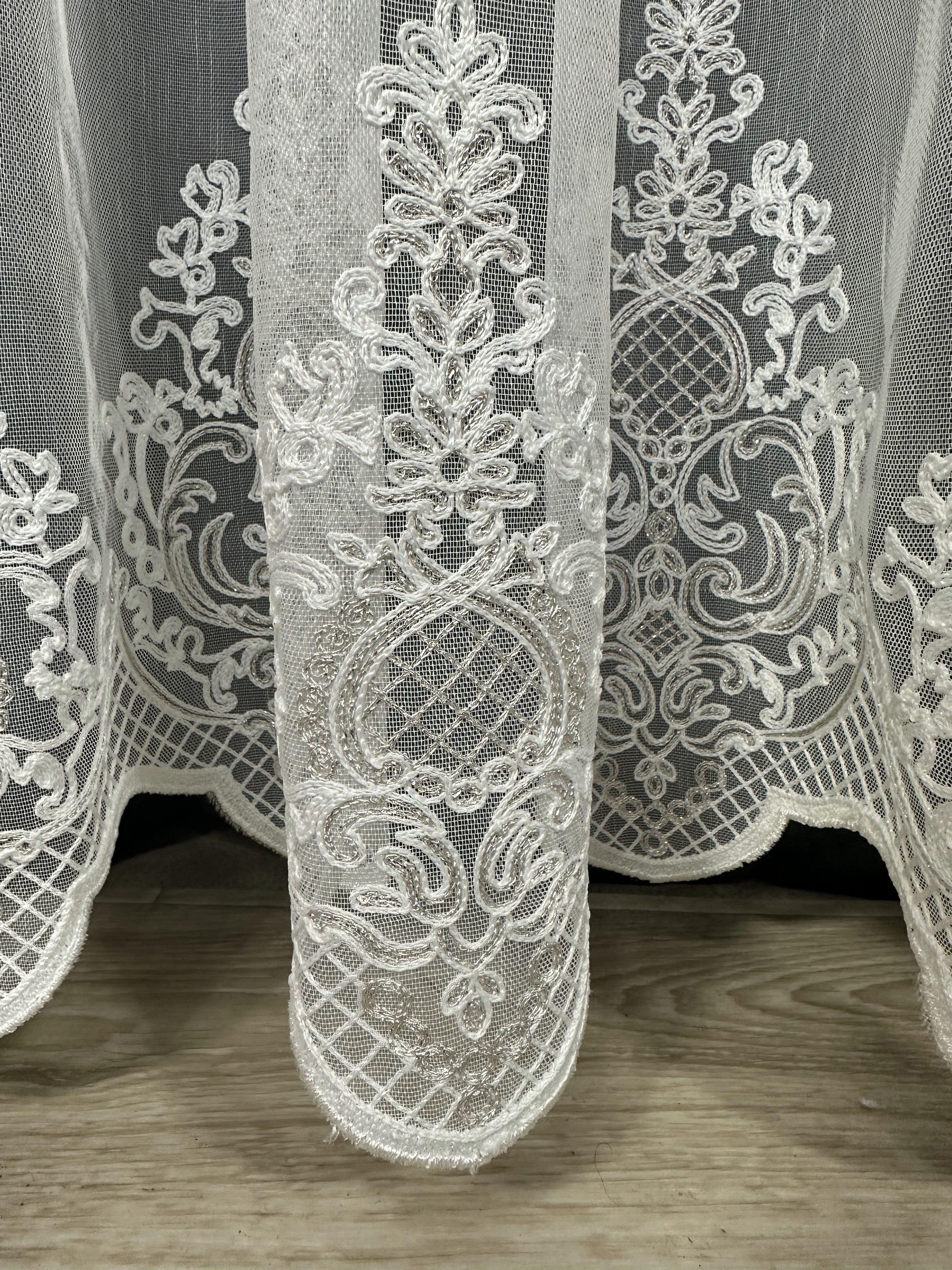 Sheer curtain with beautiful embroidery, cappuccino color