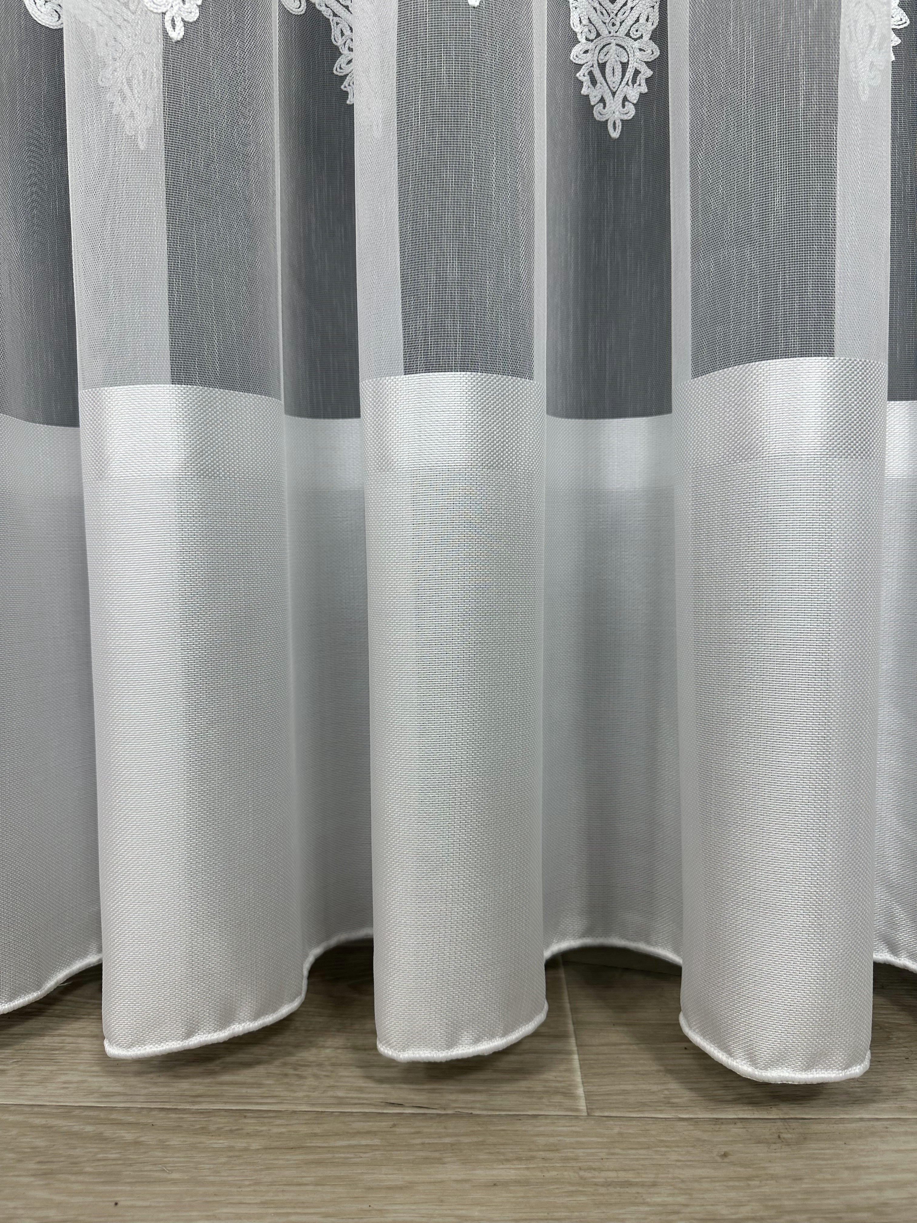 Sheer curtain with chenille embroidery, milk color