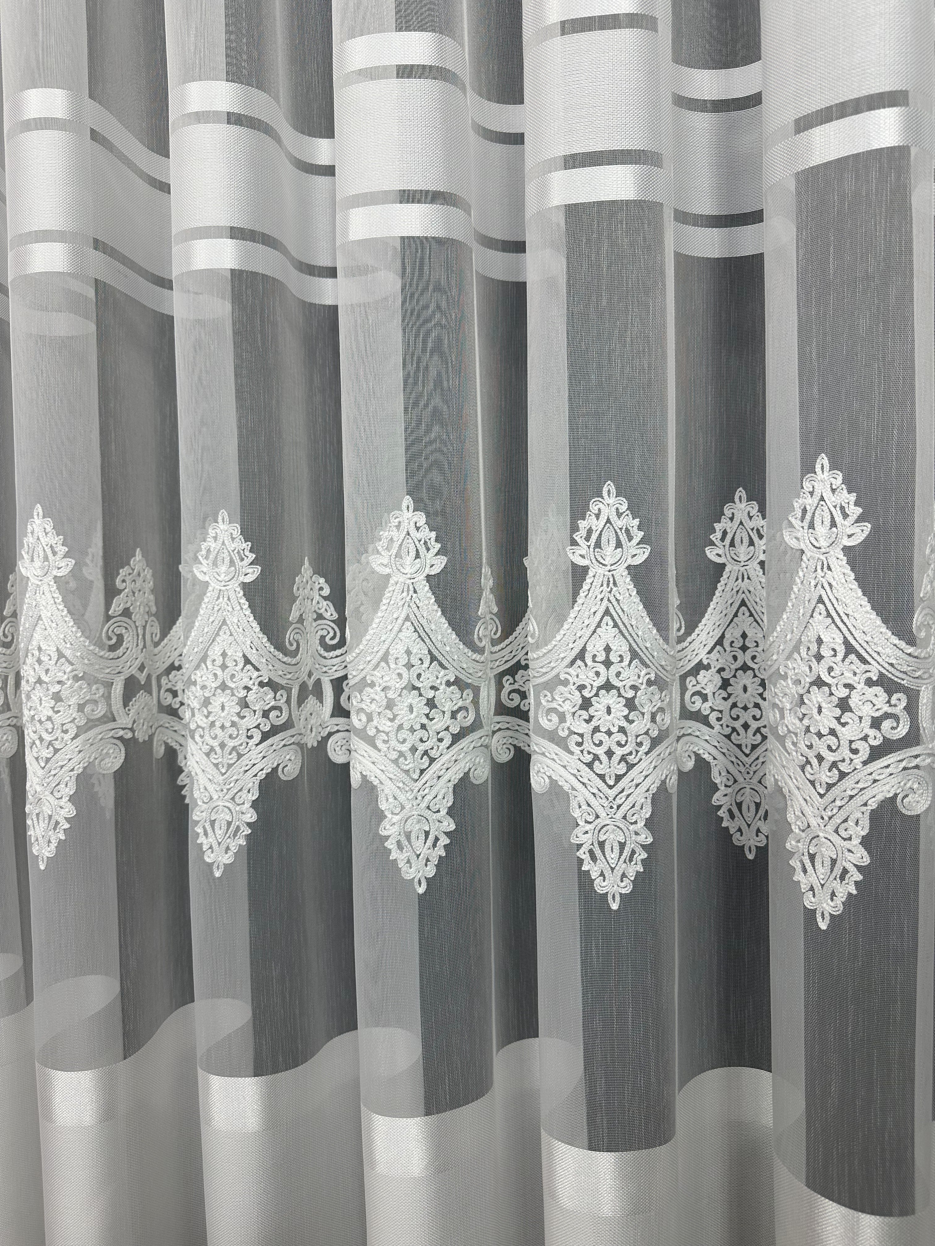 Sheer curtain with chenille embroidery, milk color