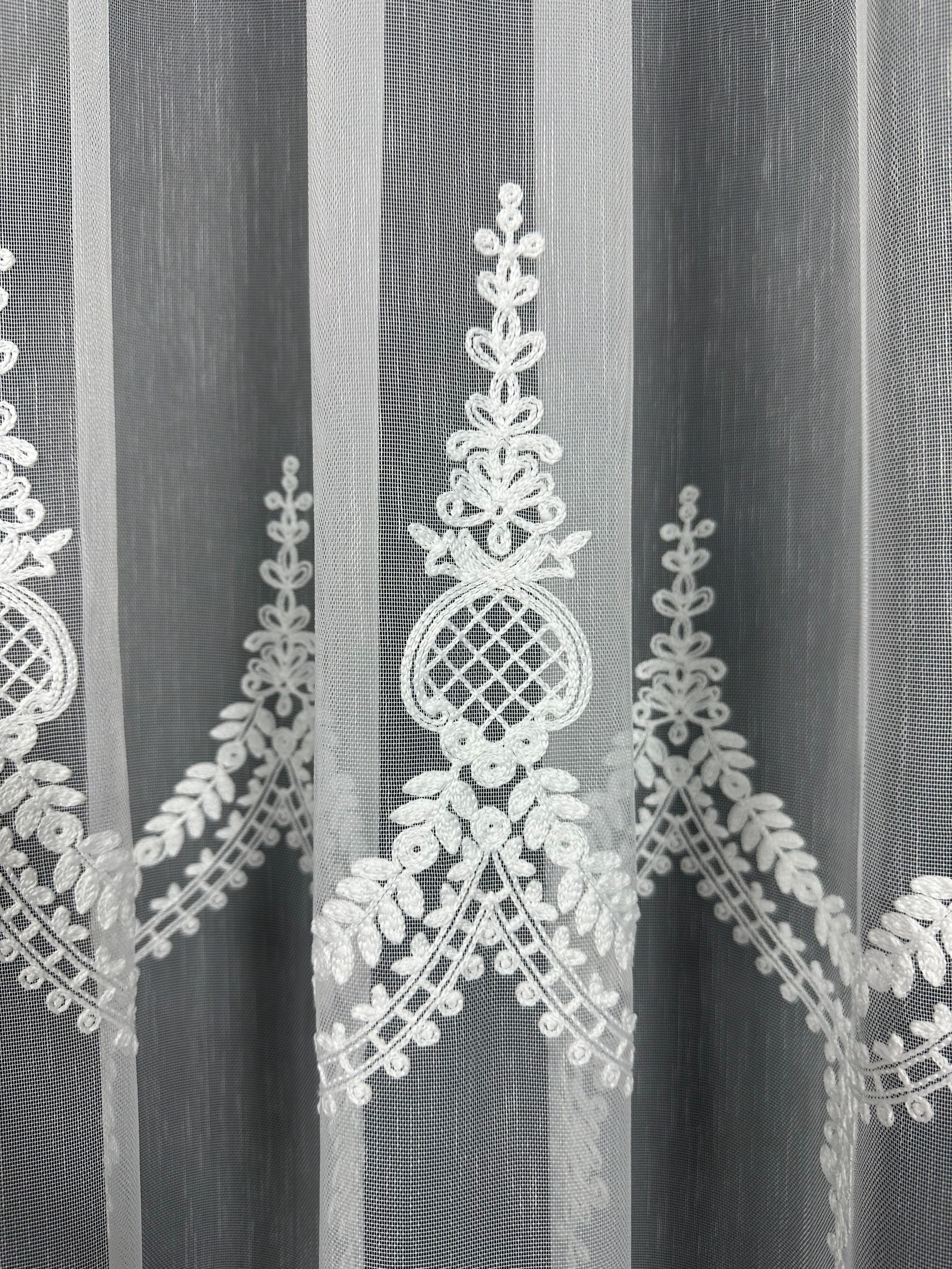 Sheer curtain with beautiful embroidery, milk color