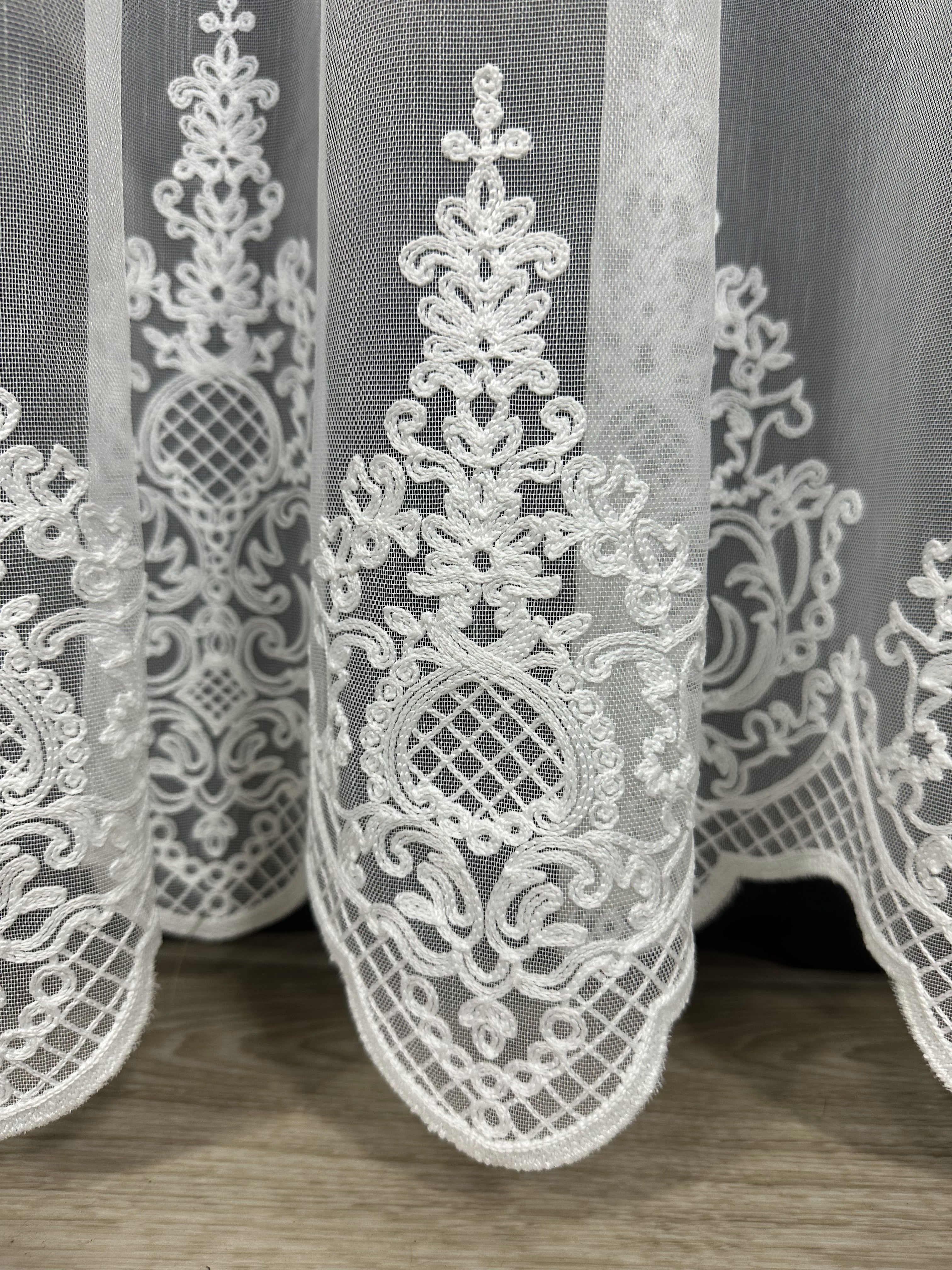 Sheer curtain with beautiful embroidery, milk color