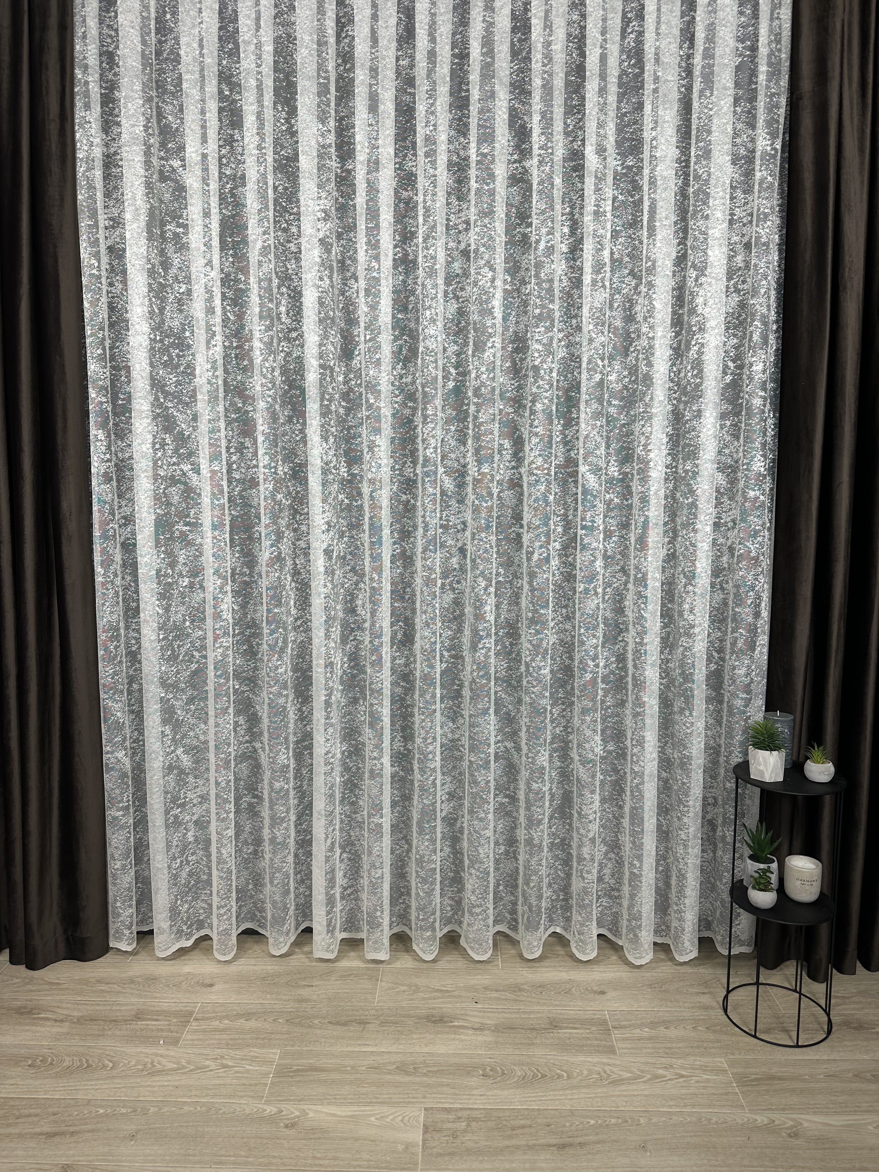 Sheer embroidered curtain “Marble”, milk color