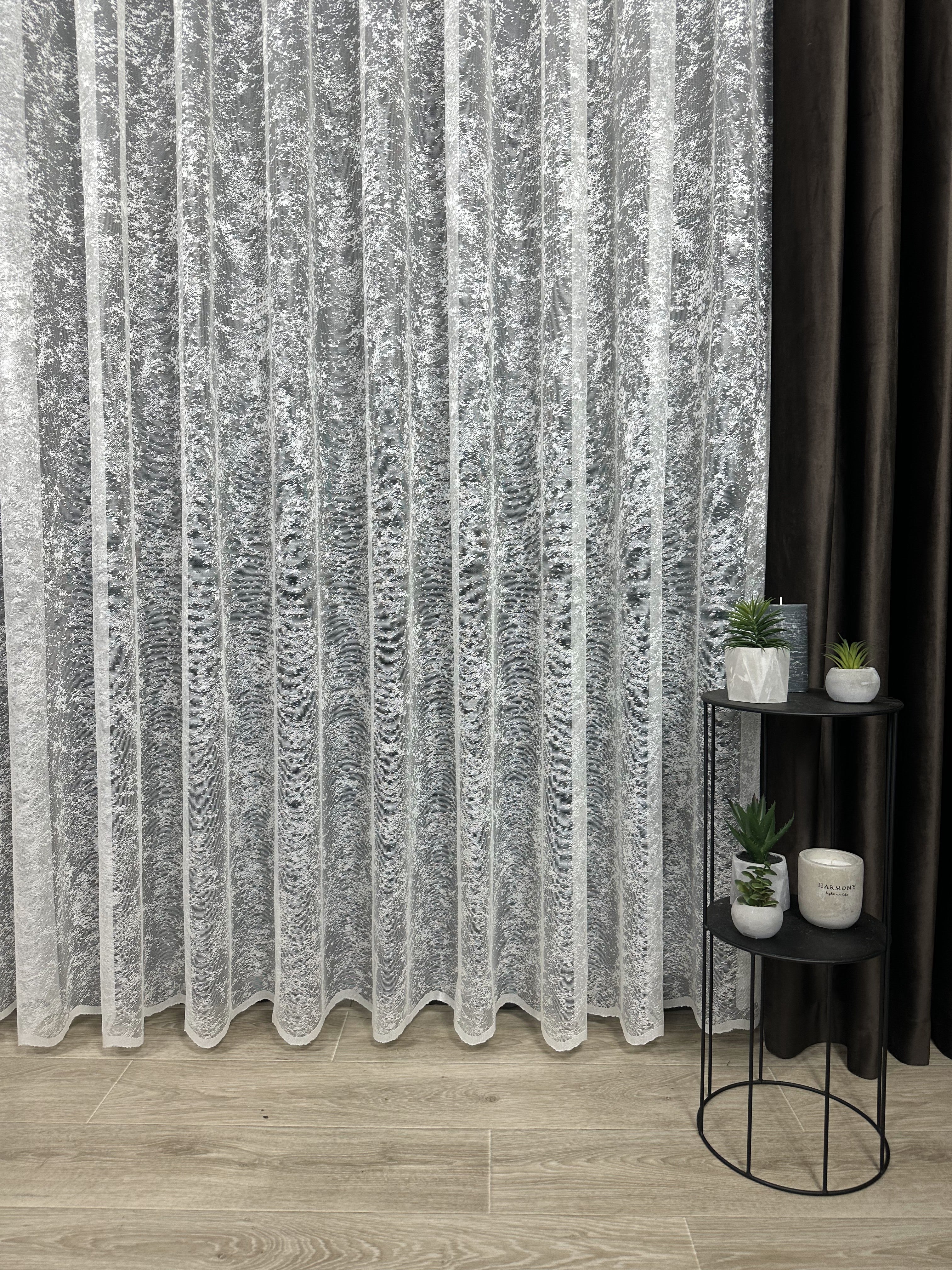 Sheer embroidered curtain “Marble”, milk color