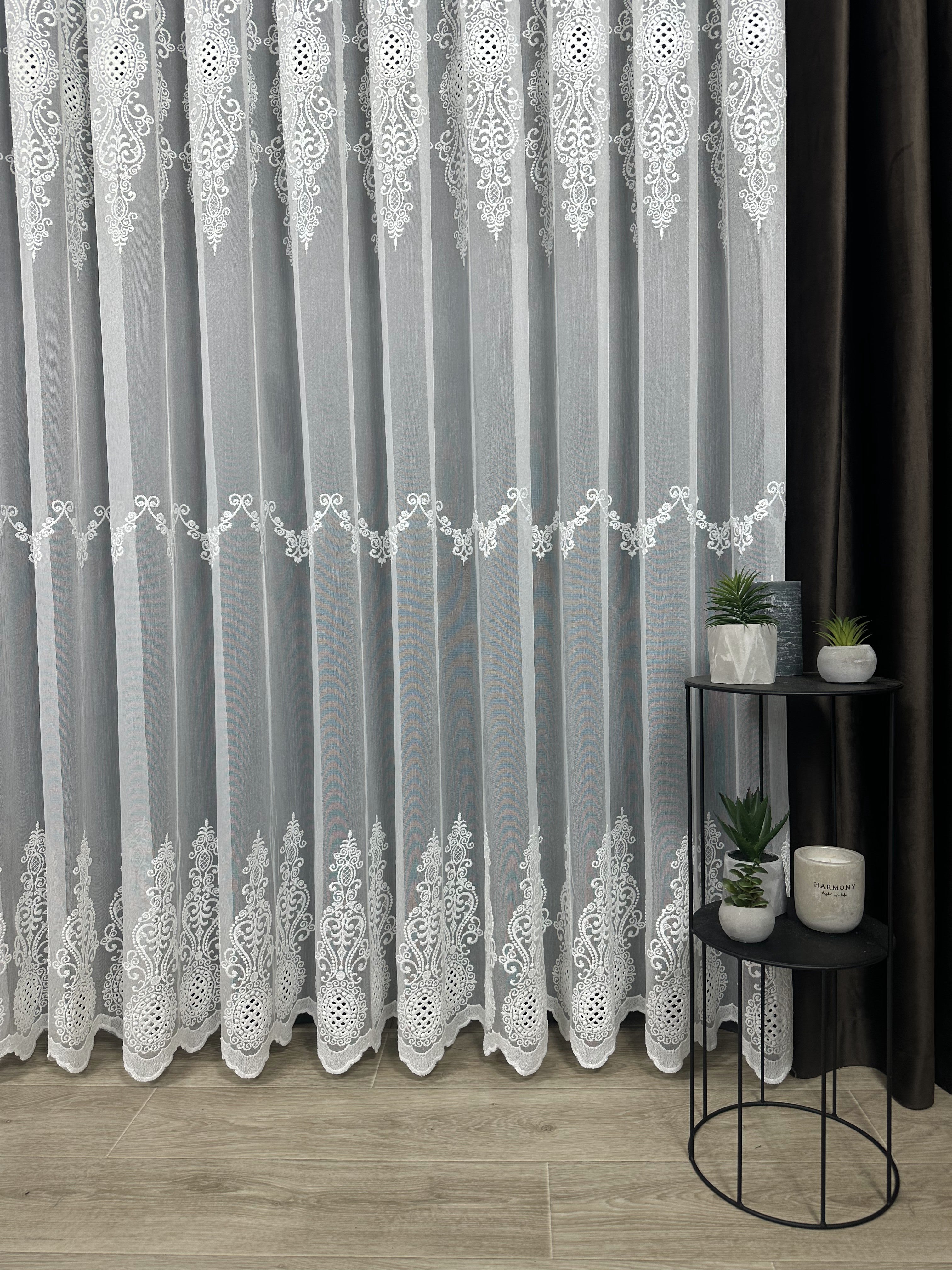 Sheer curtain with beautiful embroidery, milk color