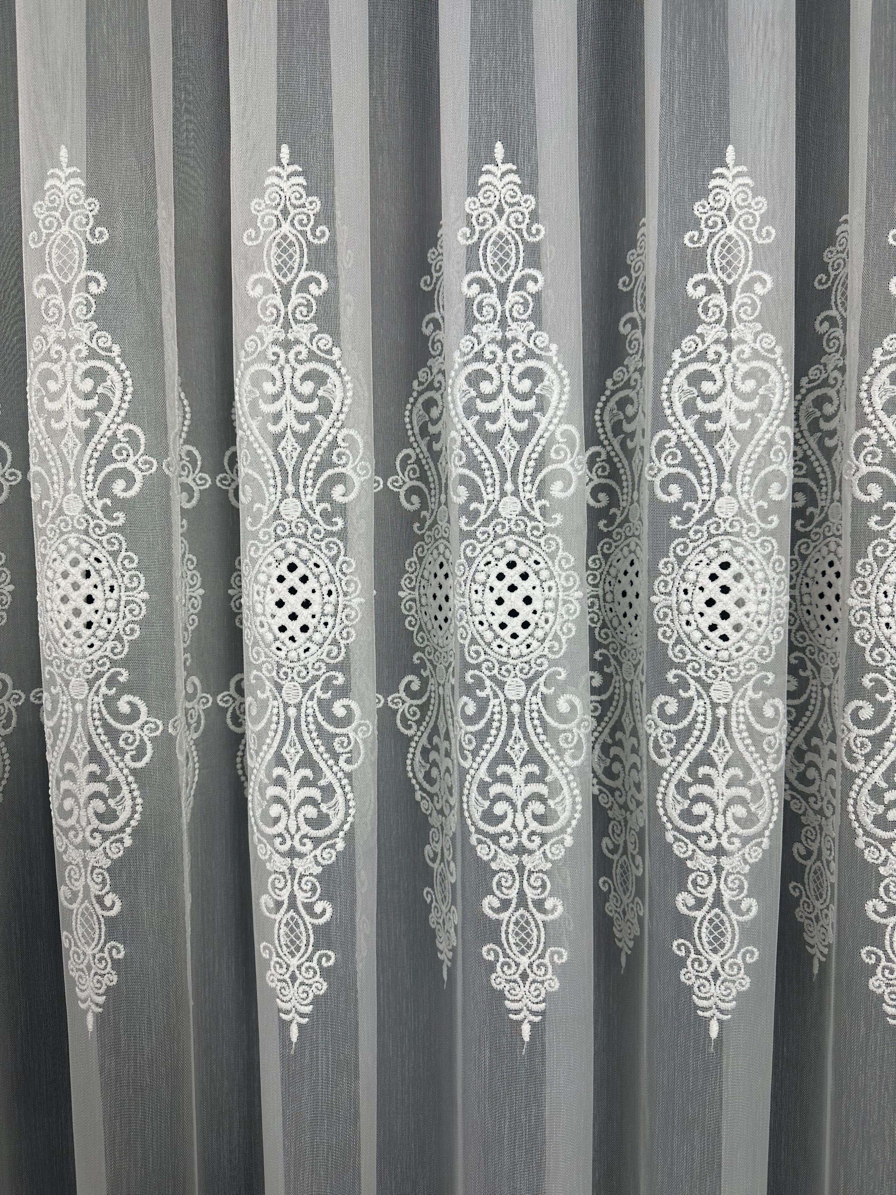 Sheer curtain with beautiful embroidery, milk color