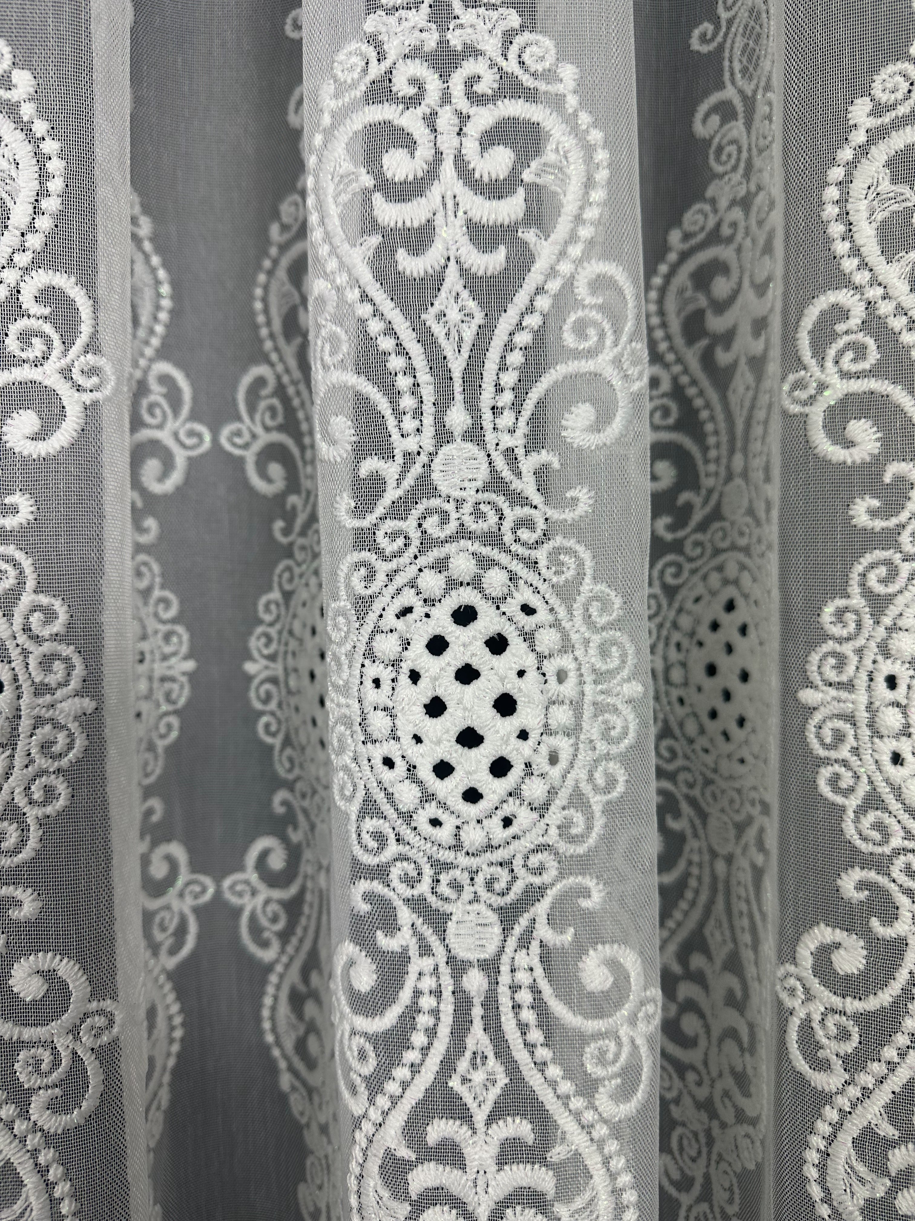 Sheer curtain with beautiful embroidery, milk color