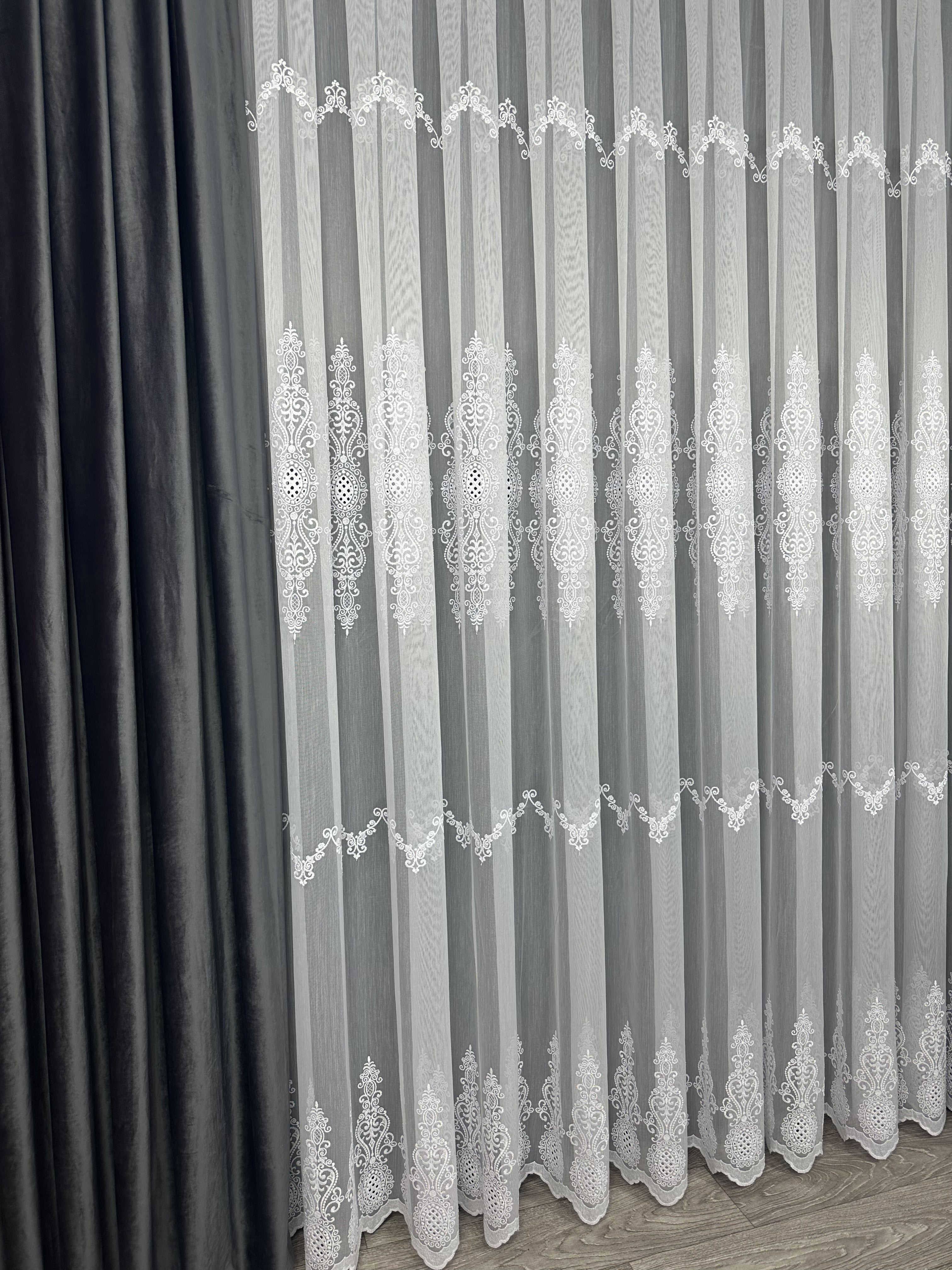 Sheer curtain with beautiful embroidery, white color