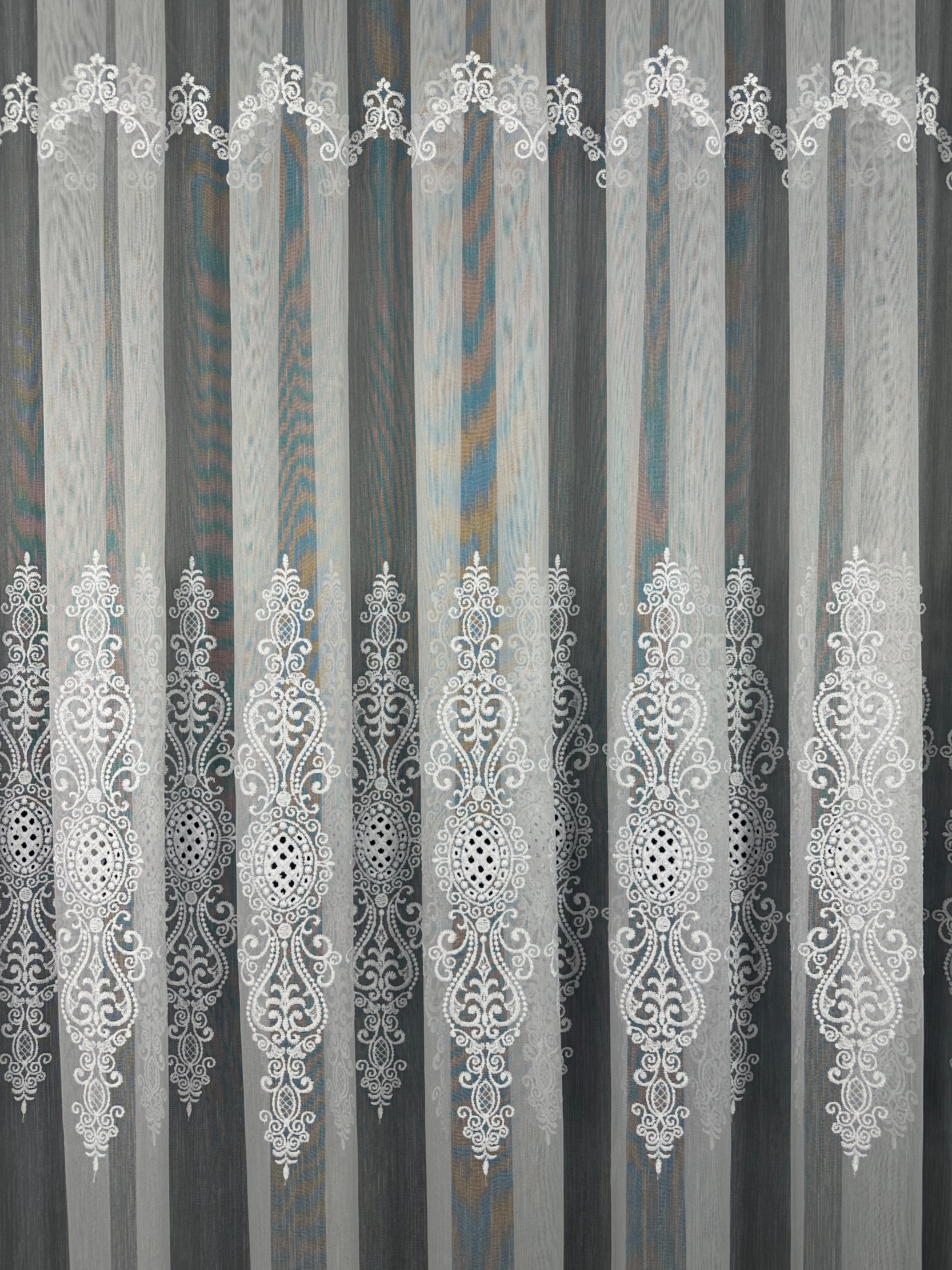 Sheer curtain with beautiful embroidery, white color