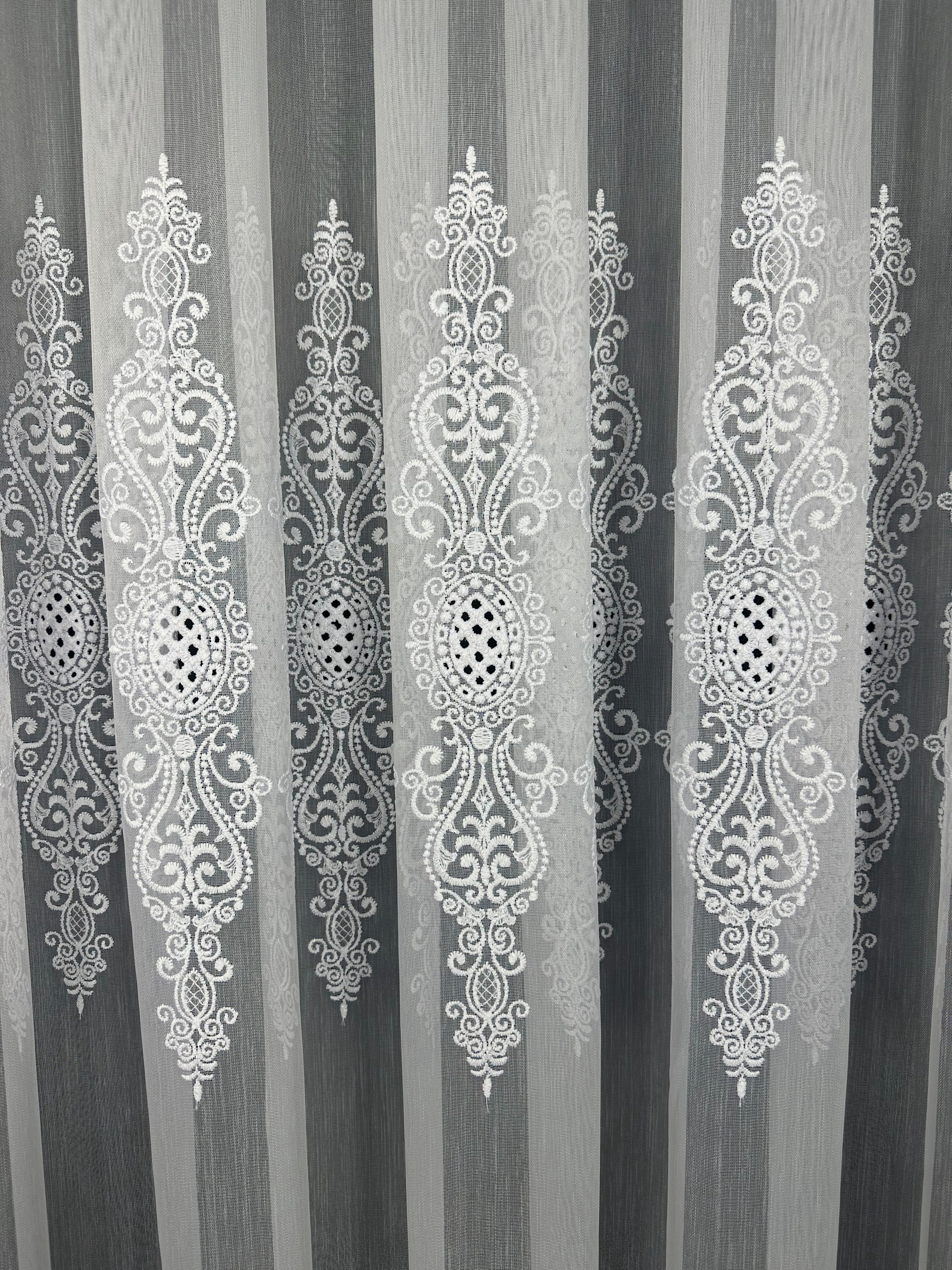 Sheer curtain with beautiful embroidery, white color