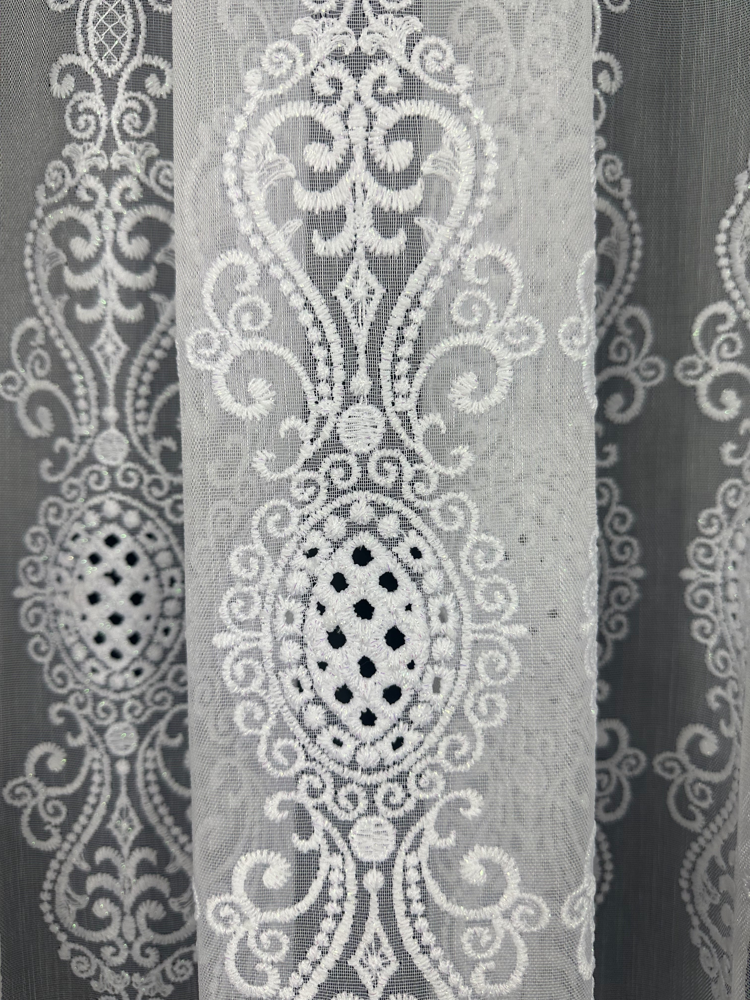 Sheer curtain with beautiful embroidery, white color