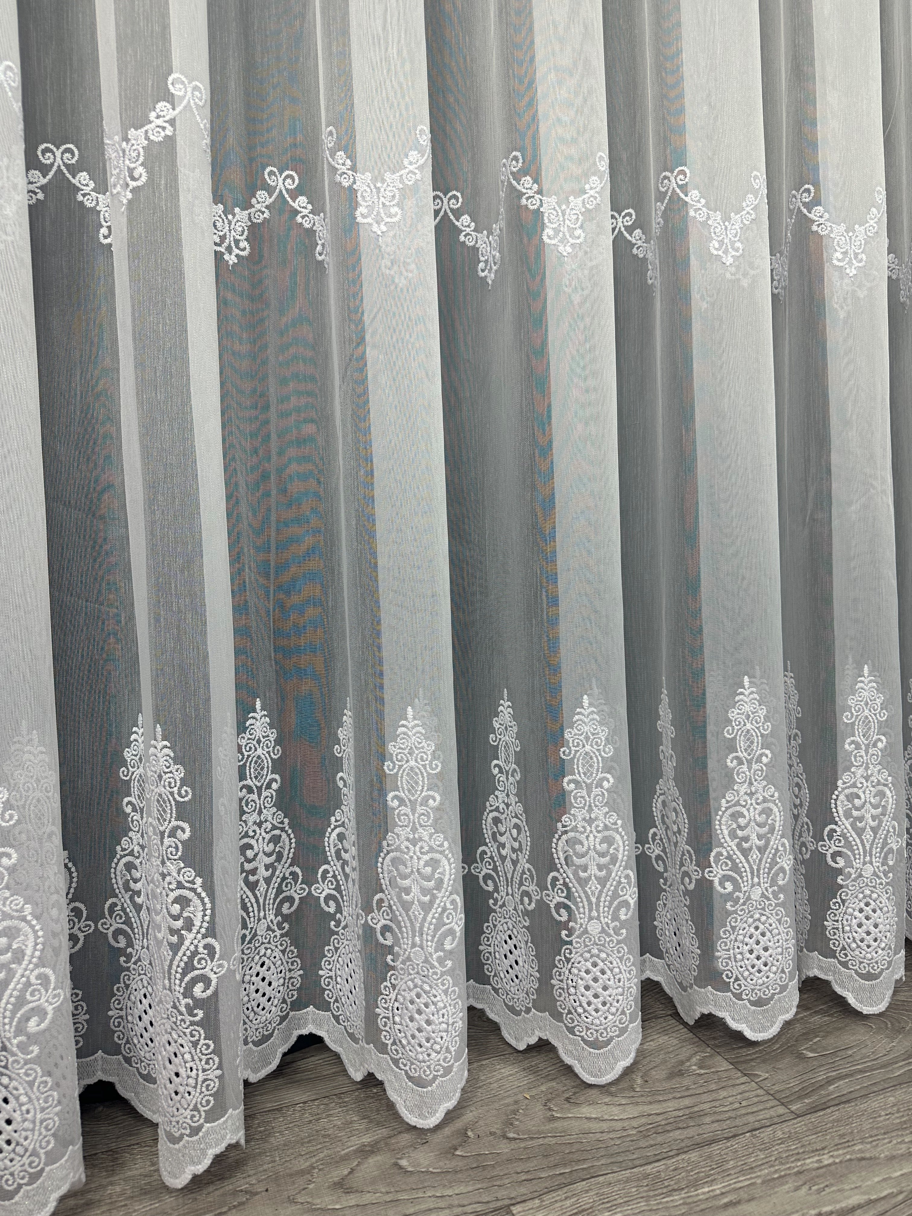 Sheer curtain with beautiful embroidery, white color