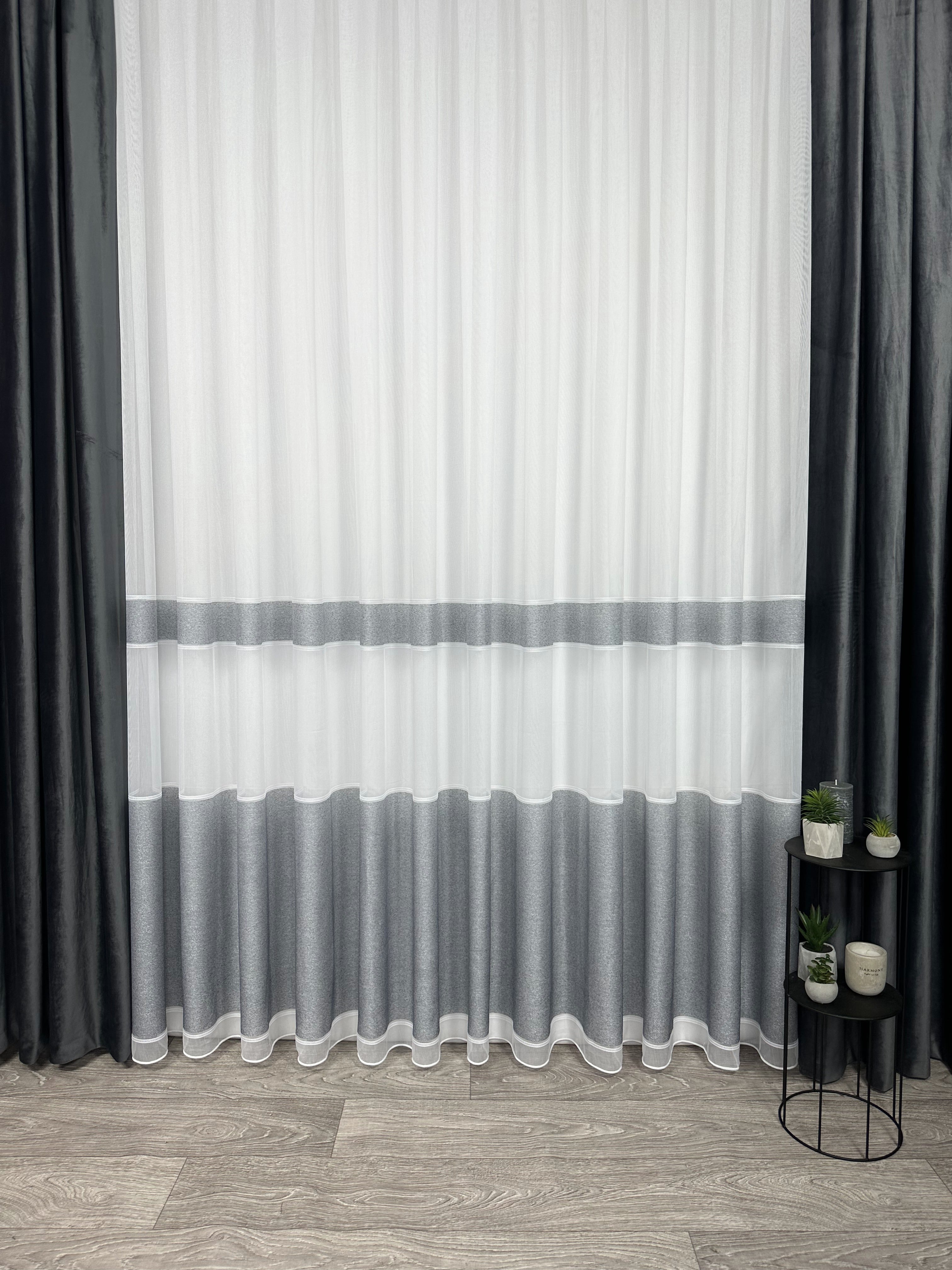 Sheer curtain with stripes, dark gray color