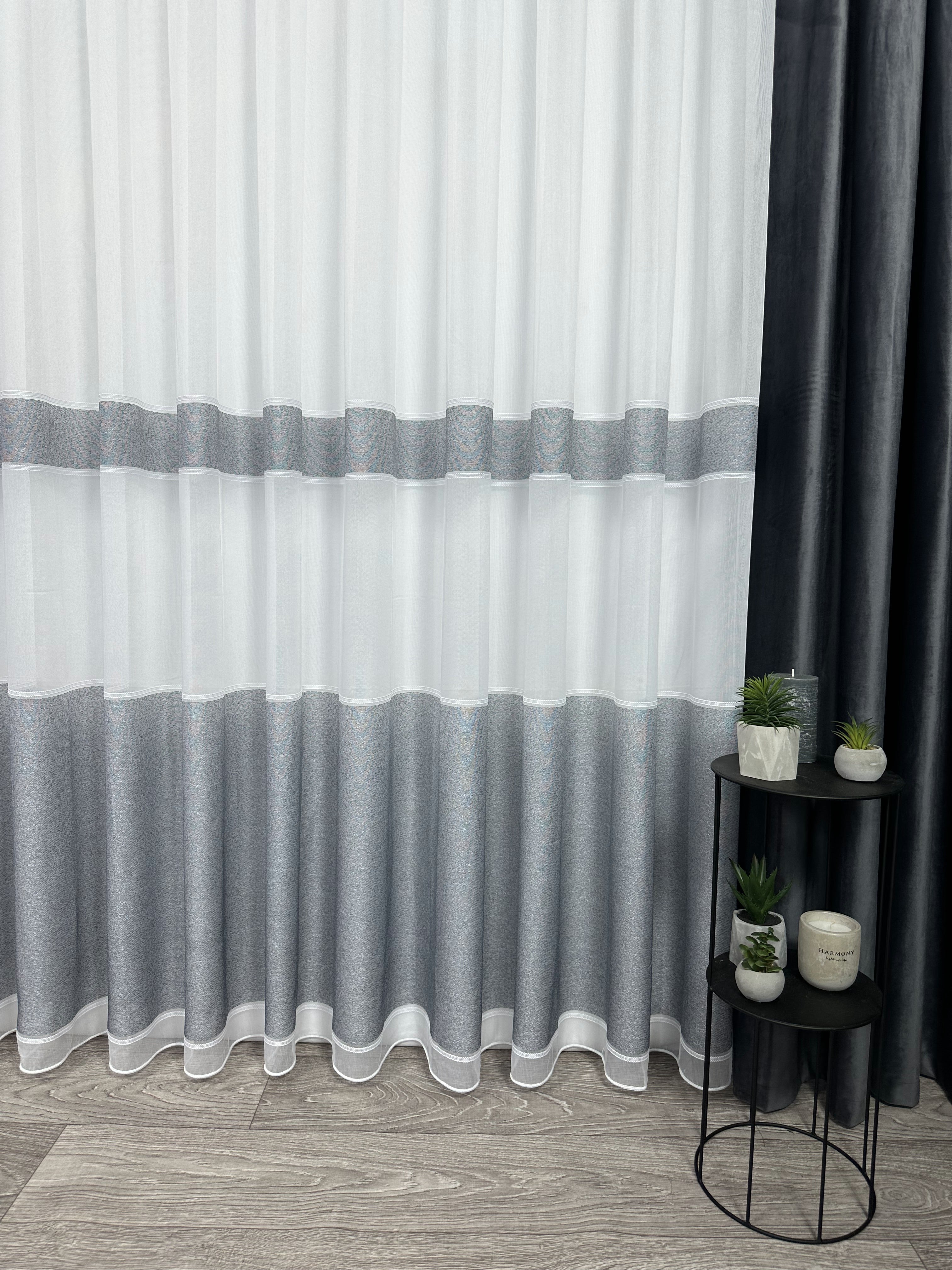 Sheer curtain with stripes, dark gray color