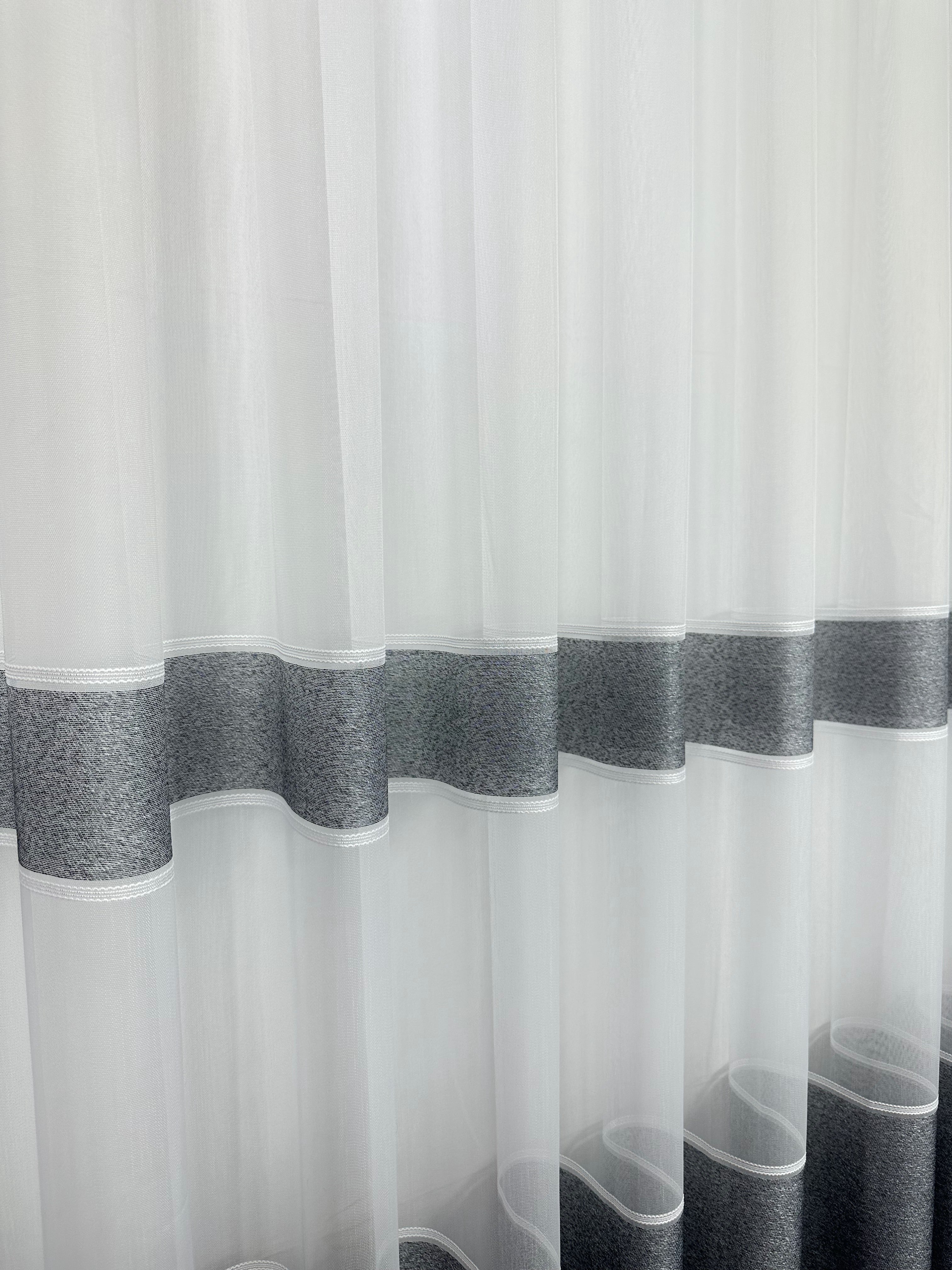 Sheer curtain with stripes, dark gray color