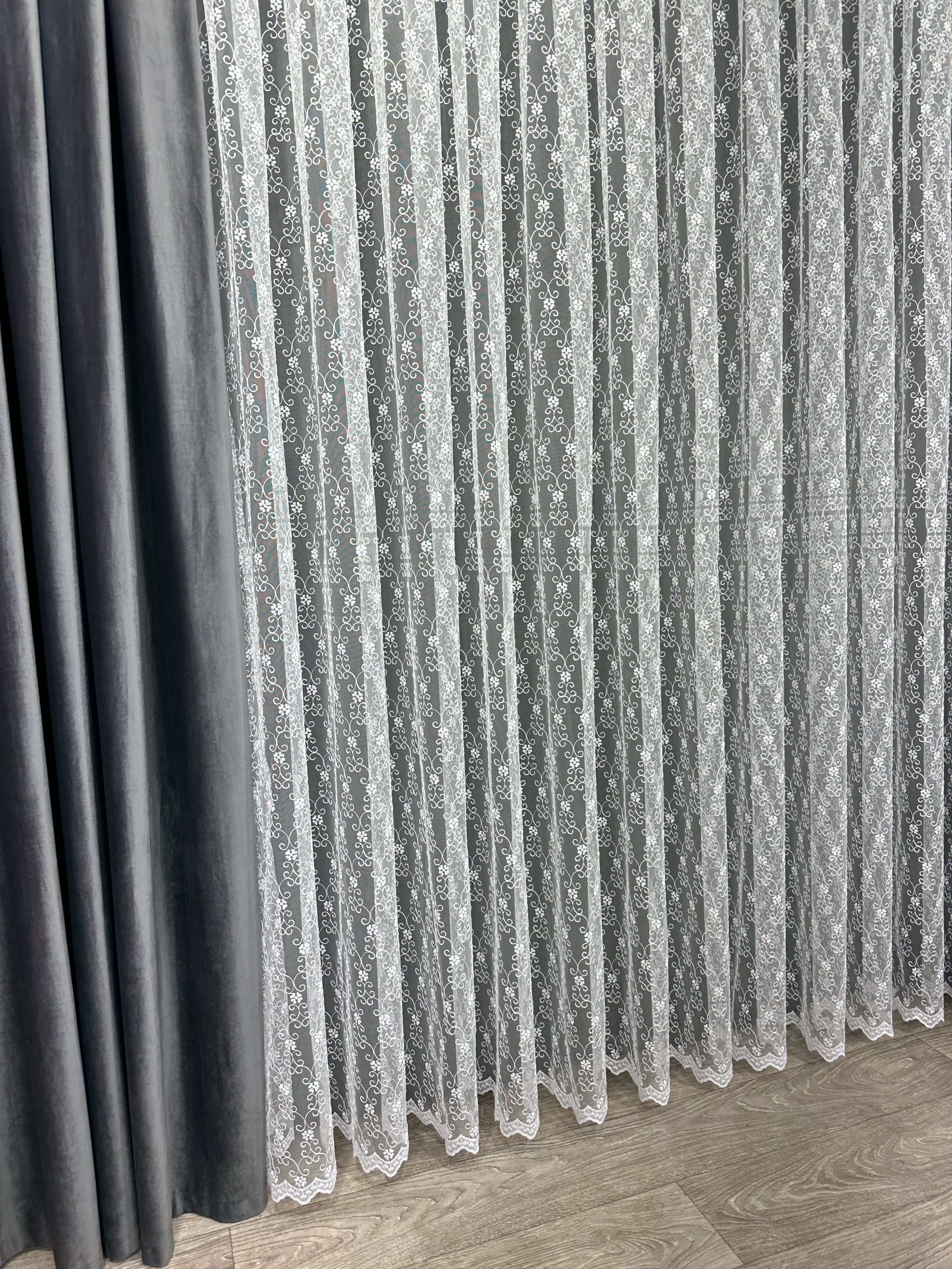 Sheer curtain with beautiful embroidery, white color