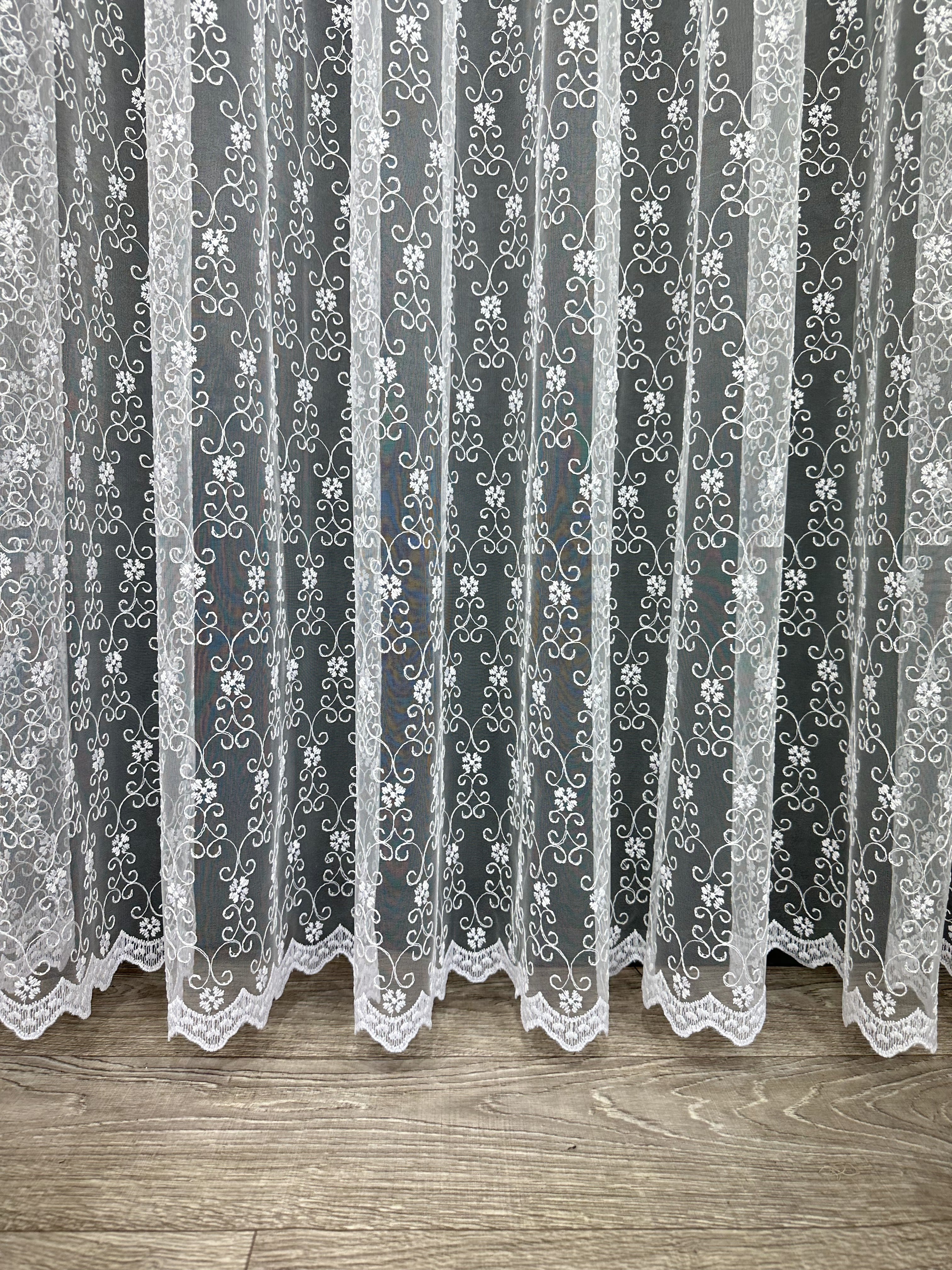 Sheer curtain with beautiful embroidery, white color