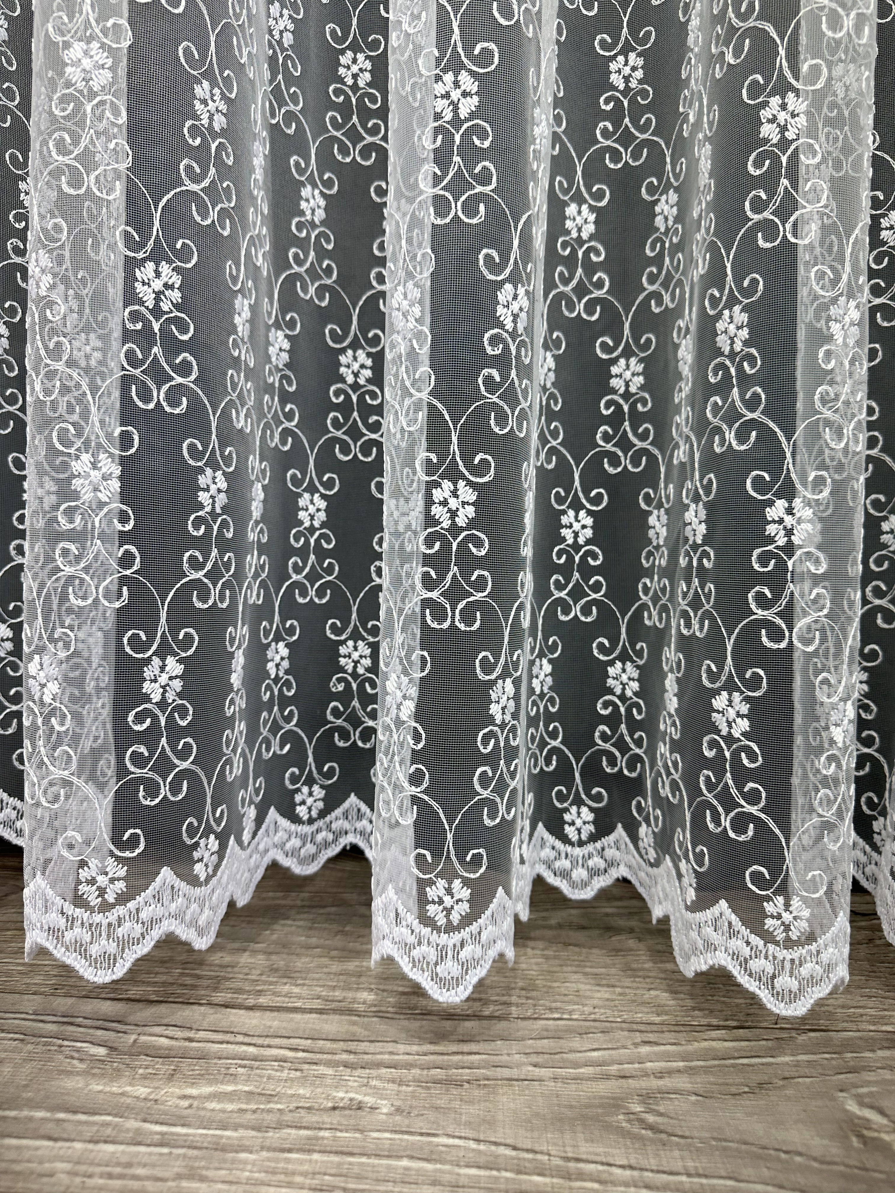 Sheer curtain with beautiful embroidery, white color