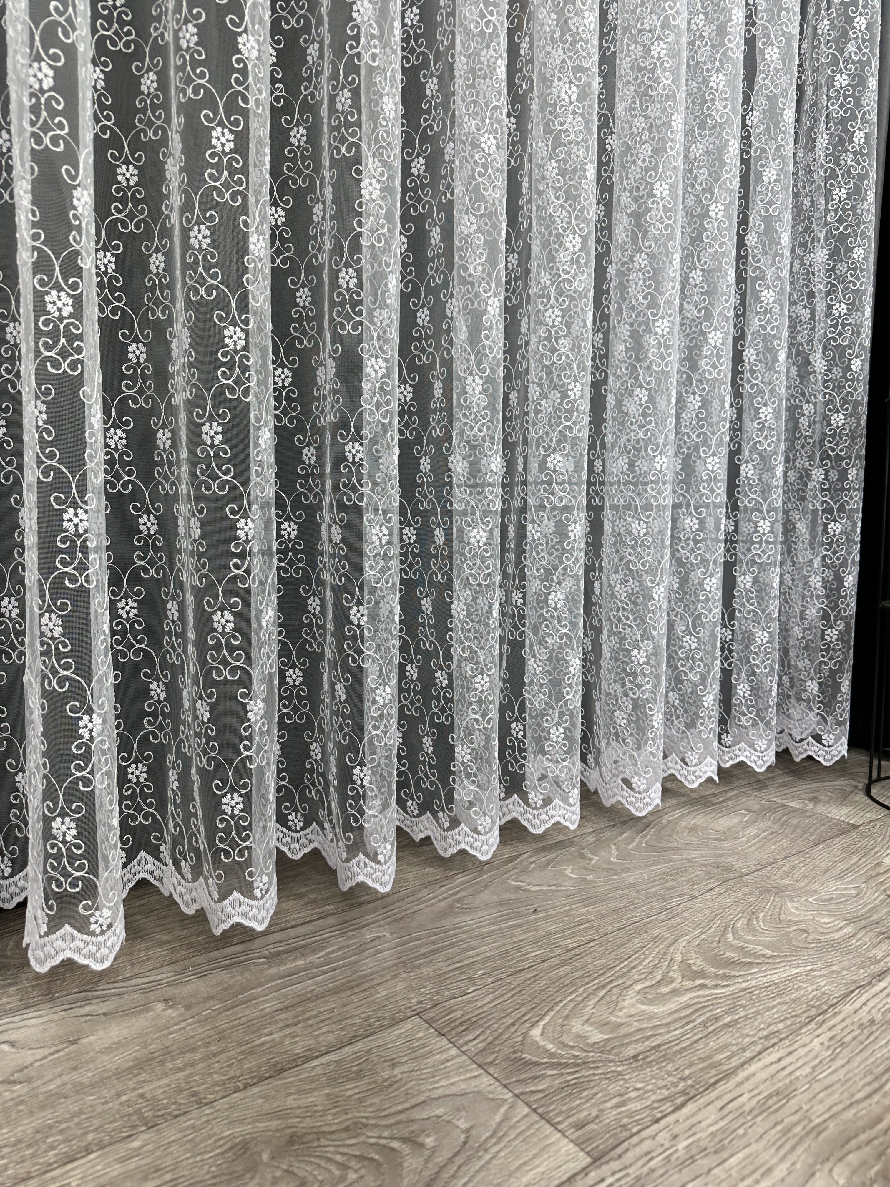 Sheer curtain with beautiful embroidery, white color