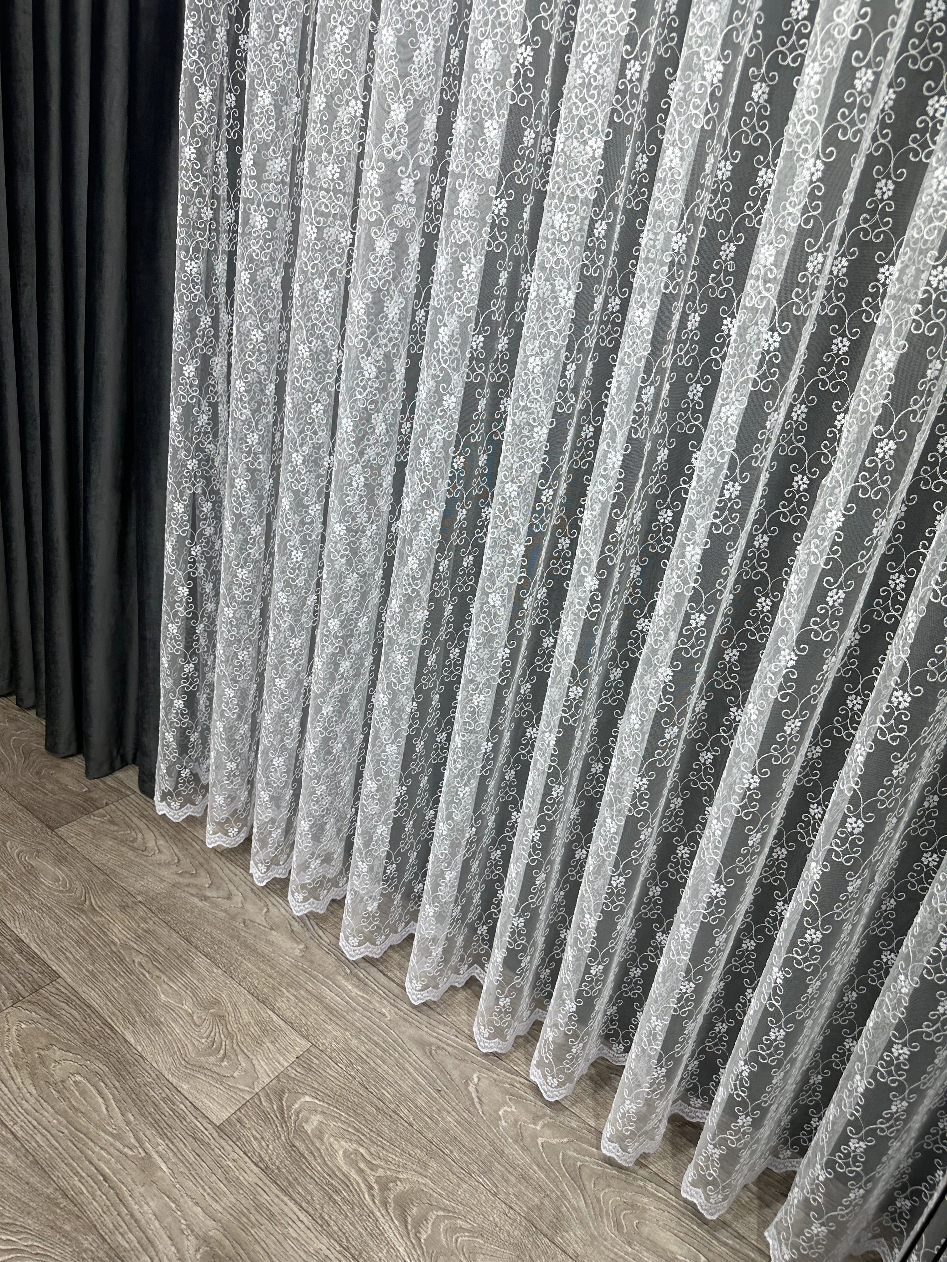 Sheer curtain with beautiful embroidery, white color