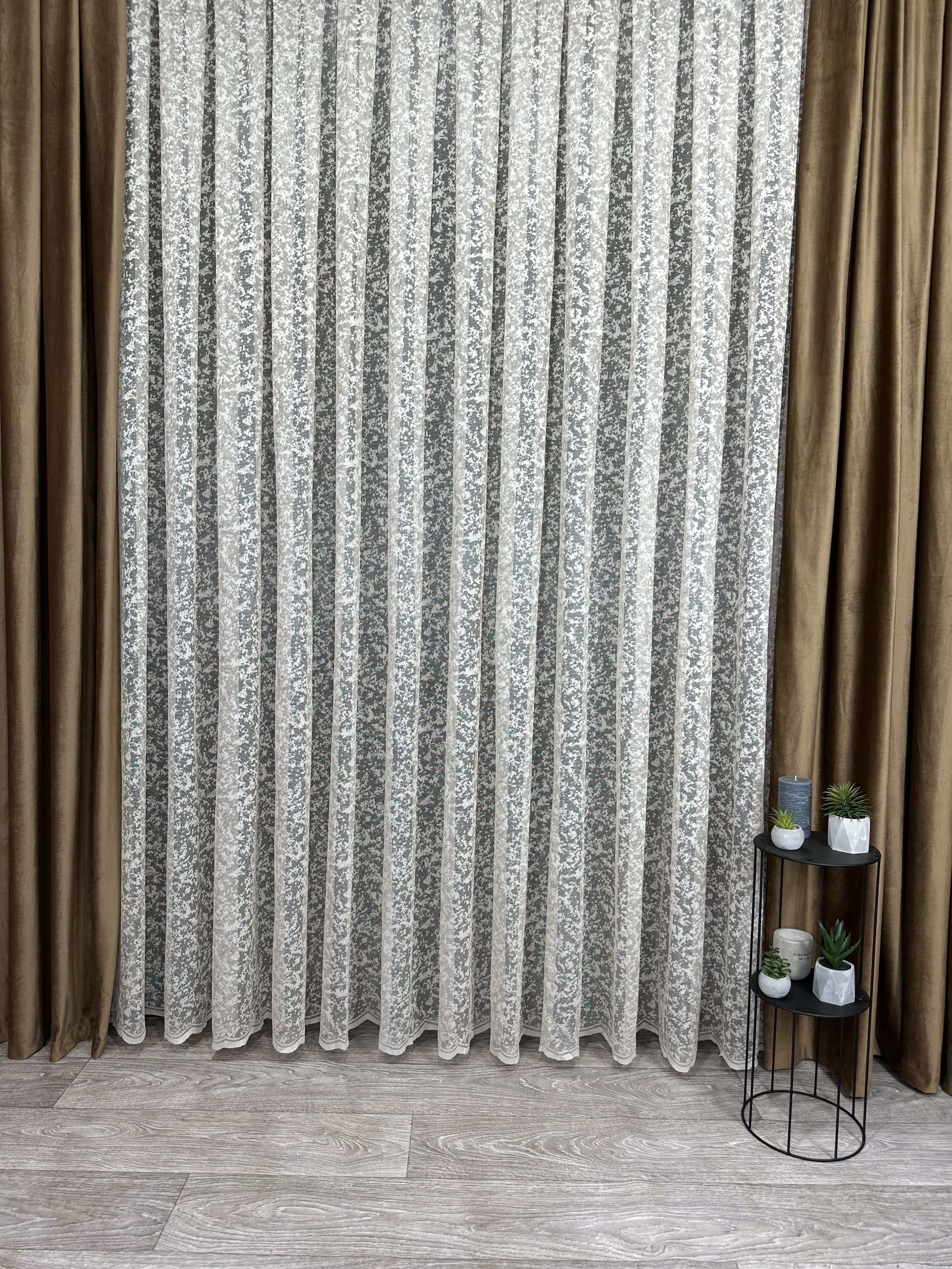 Sheer embroidered curtain “Marble”, cappuccino color