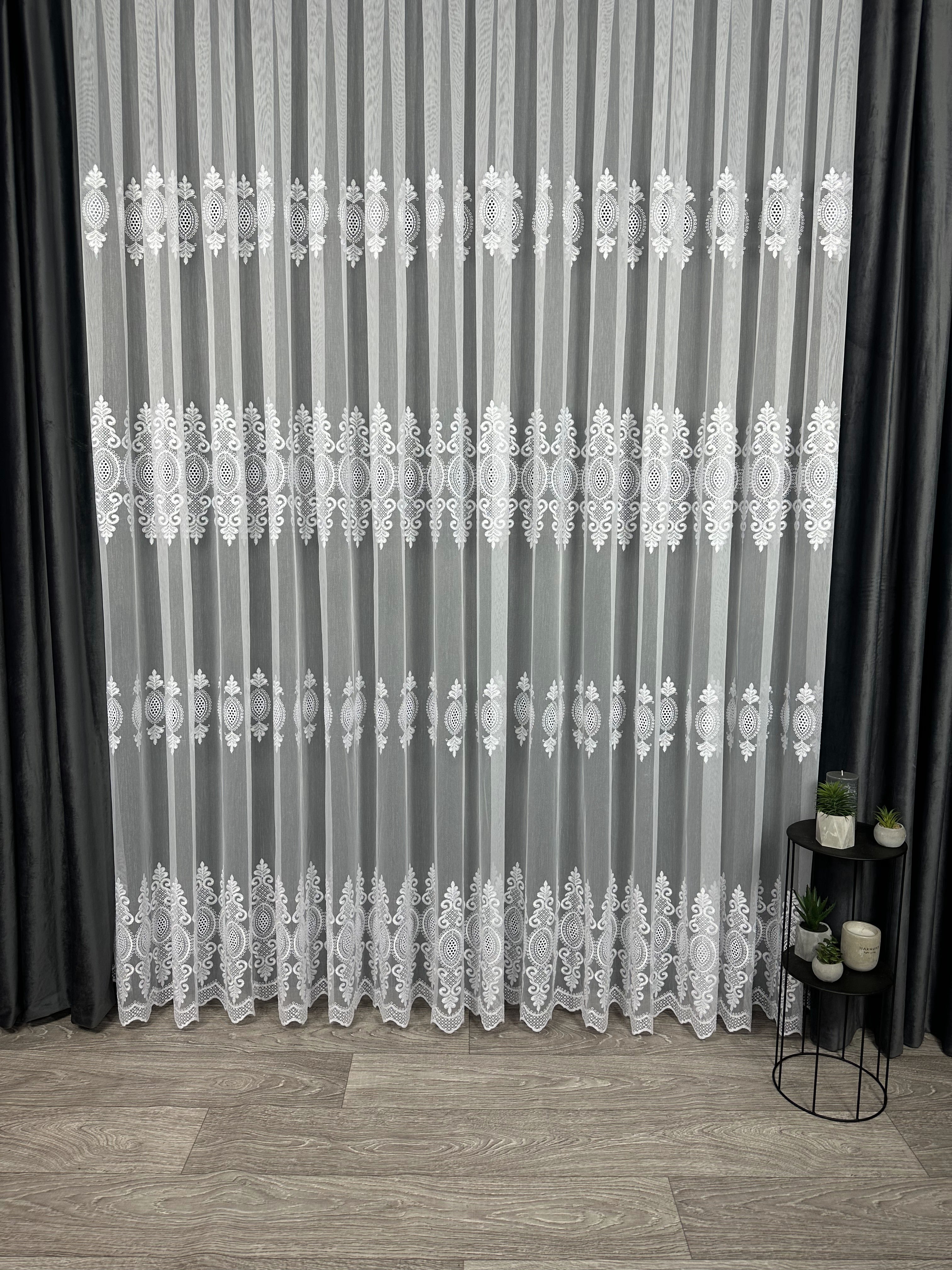 Sheer curtain with beautiful embroidery, white color