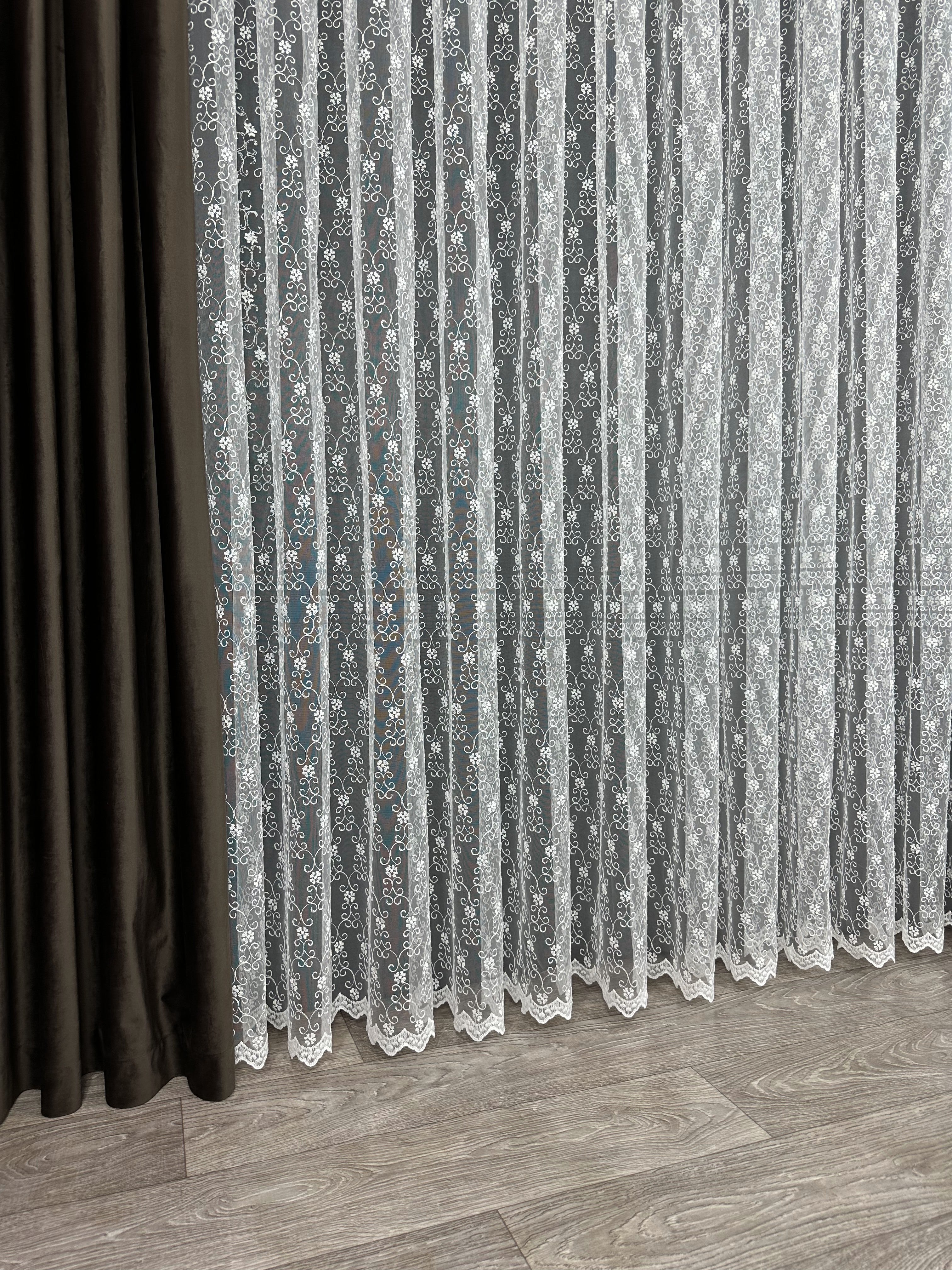 Sheer curtain with beautiful embroidery, milk color