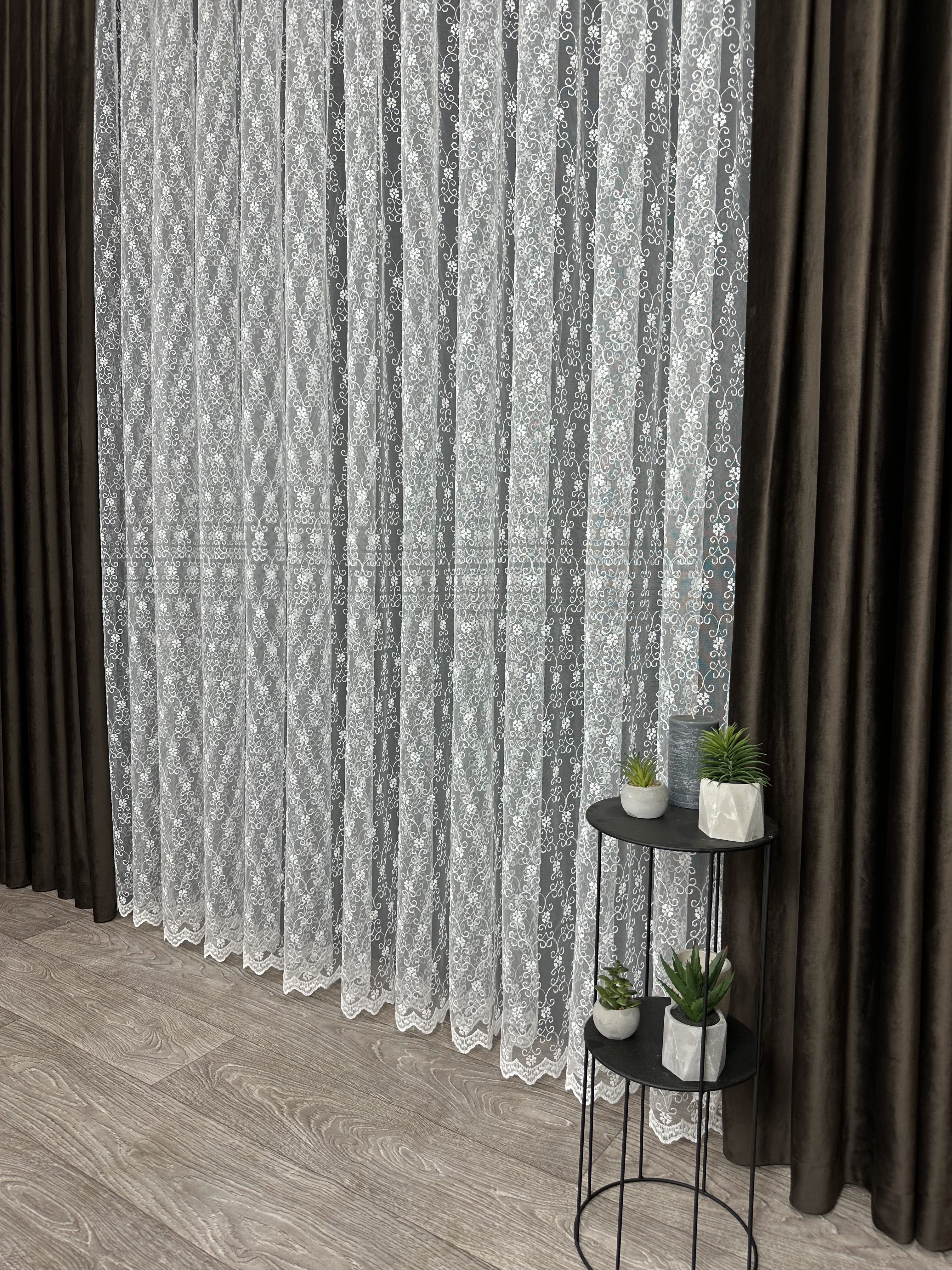 Sheer curtain with beautiful embroidery, milk color