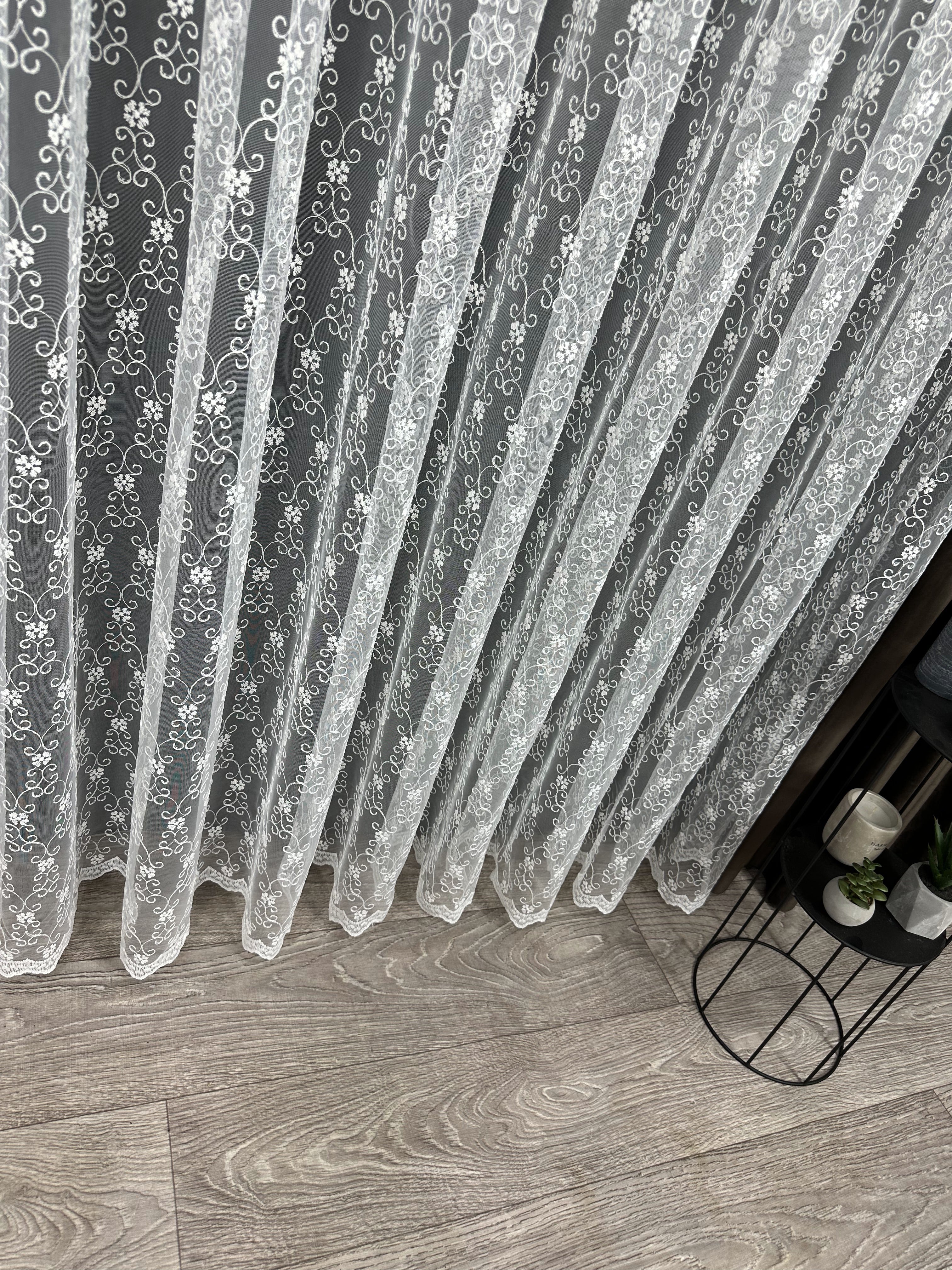 Sheer curtain with beautiful embroidery, milk color