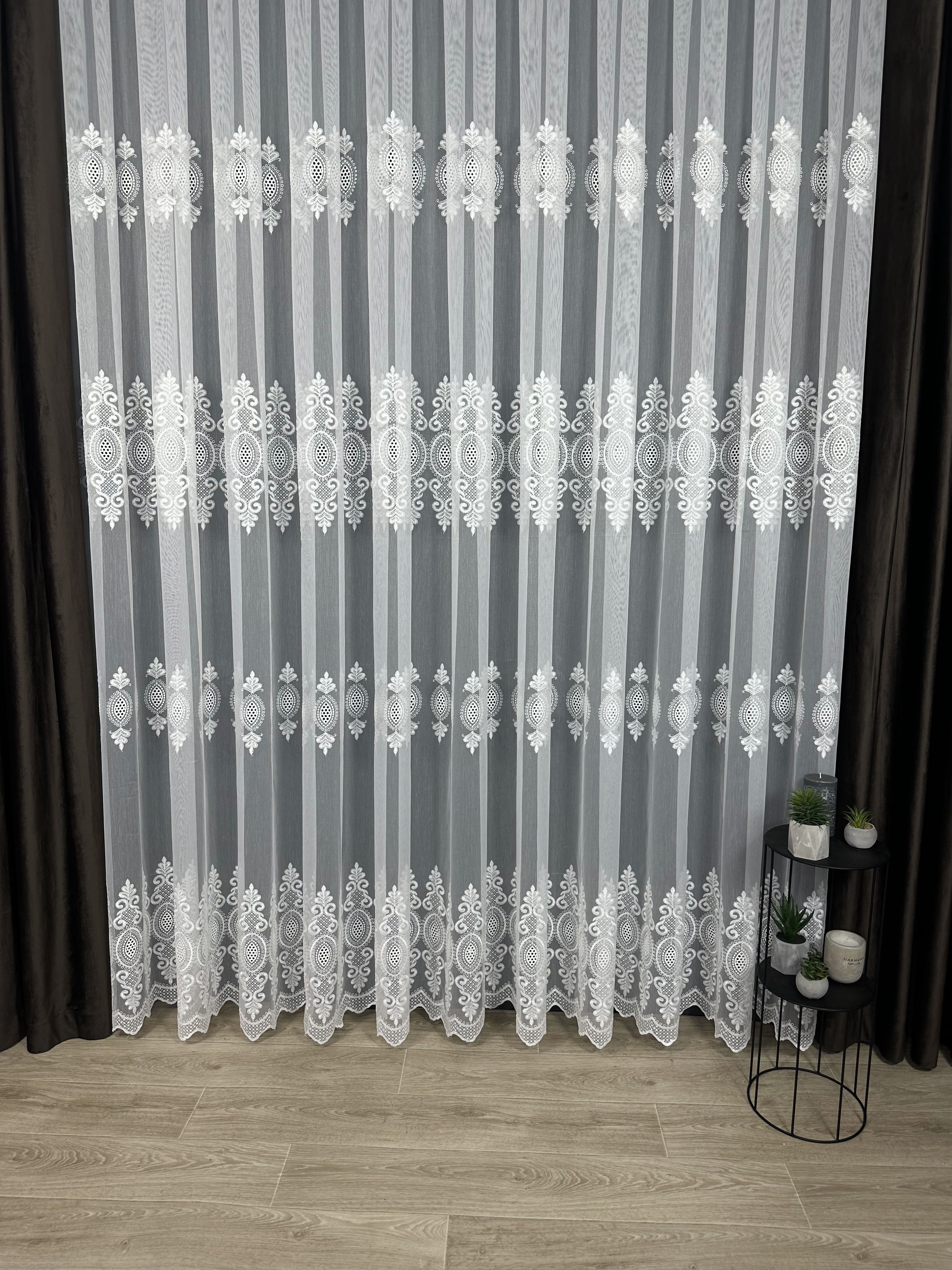 Sheer curtain with beautiful embroidery, milk color