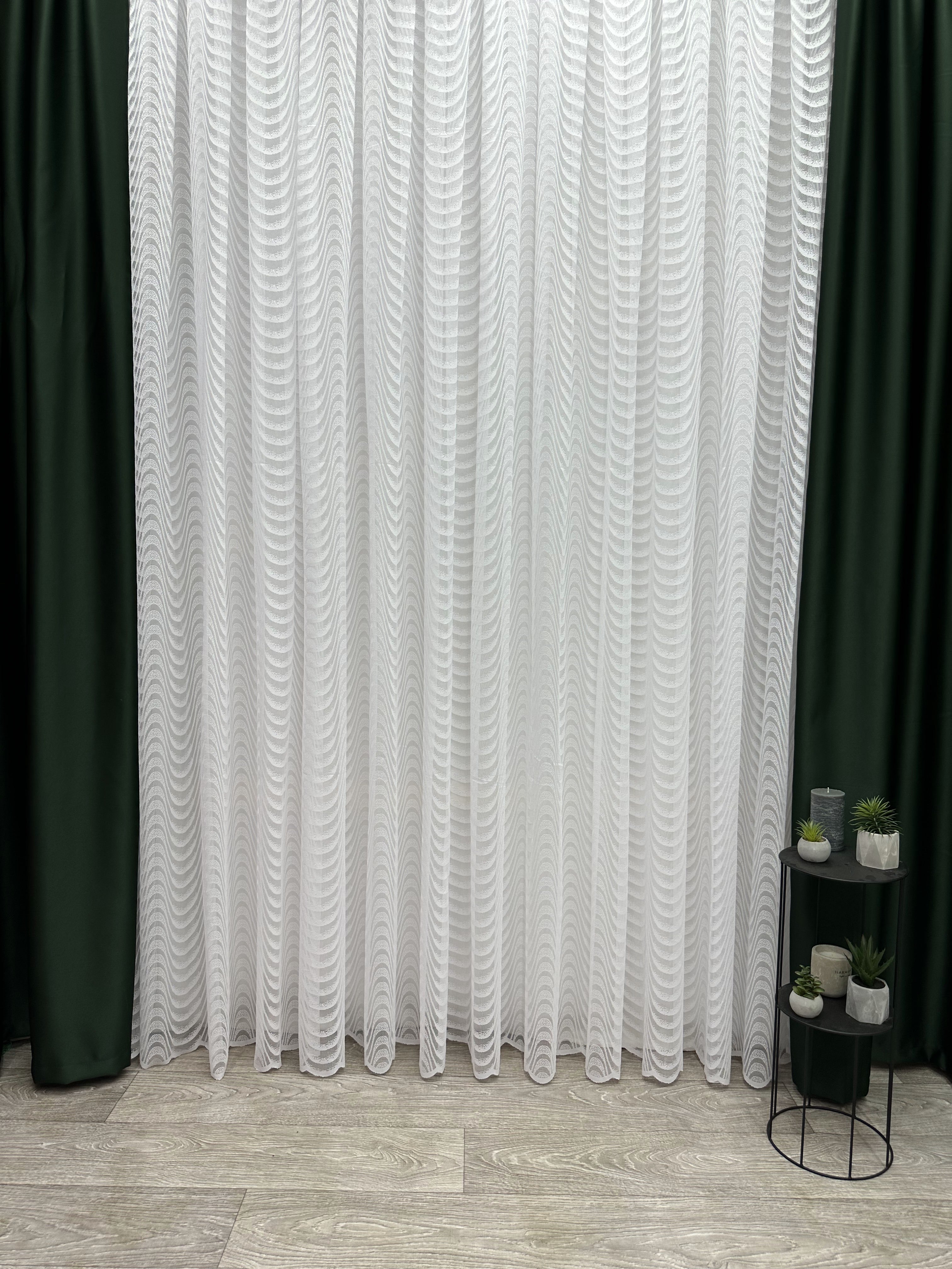 Sheer embroidered curtain “Wave”, white color