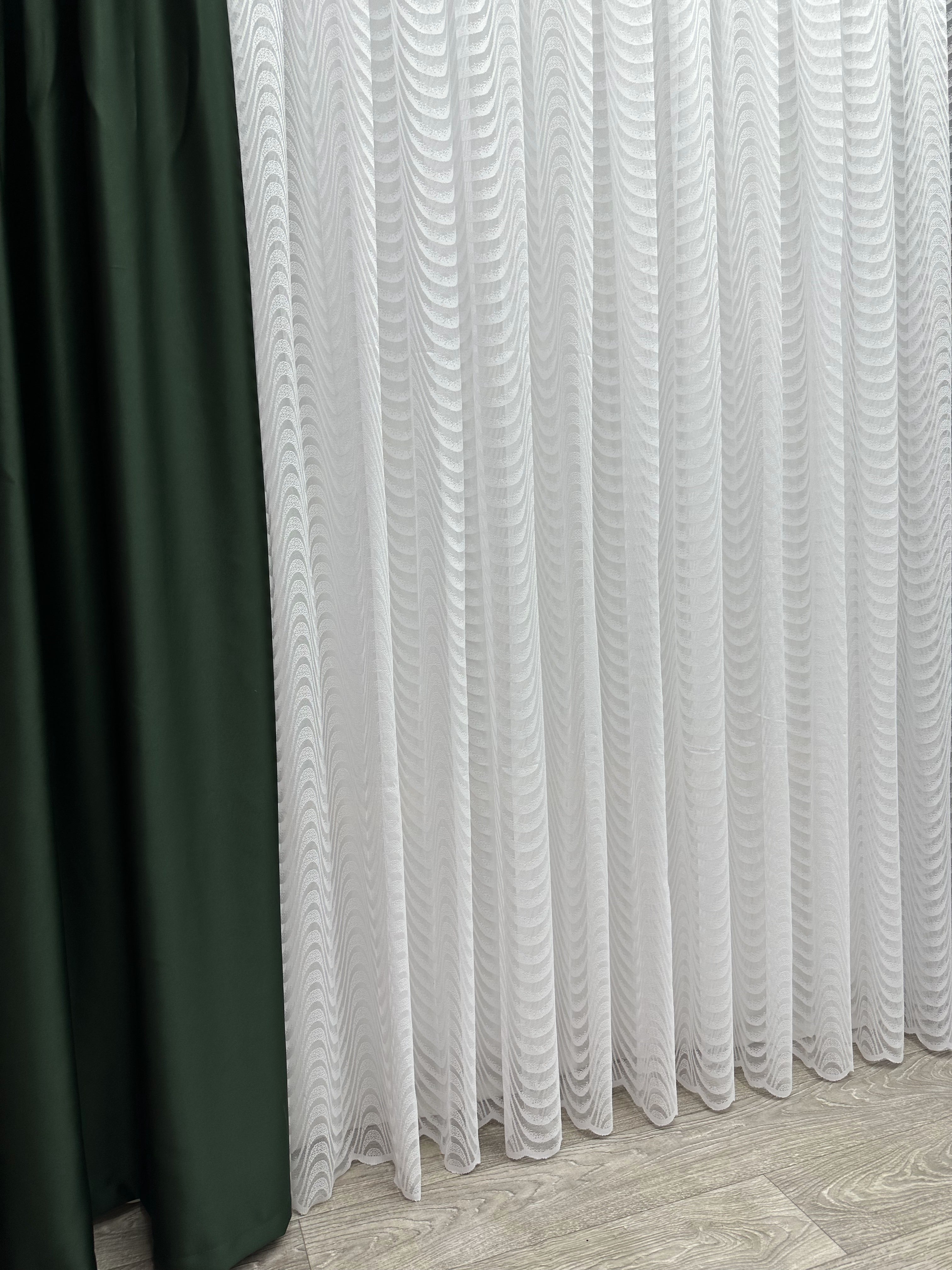 Sheer embroidered curtain “Wave”, white color