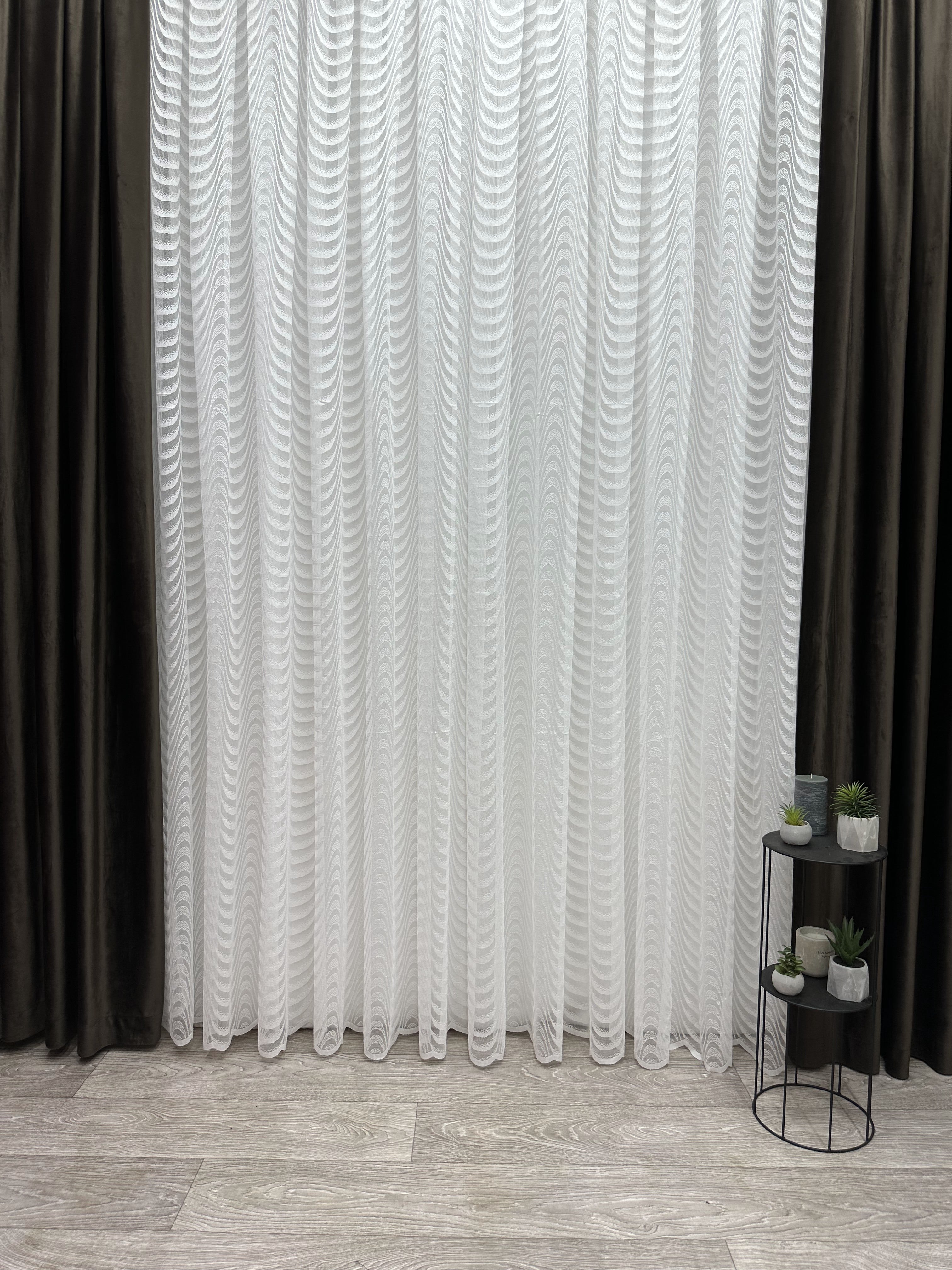 Sheer embroidered curtain “Wave”, milk color