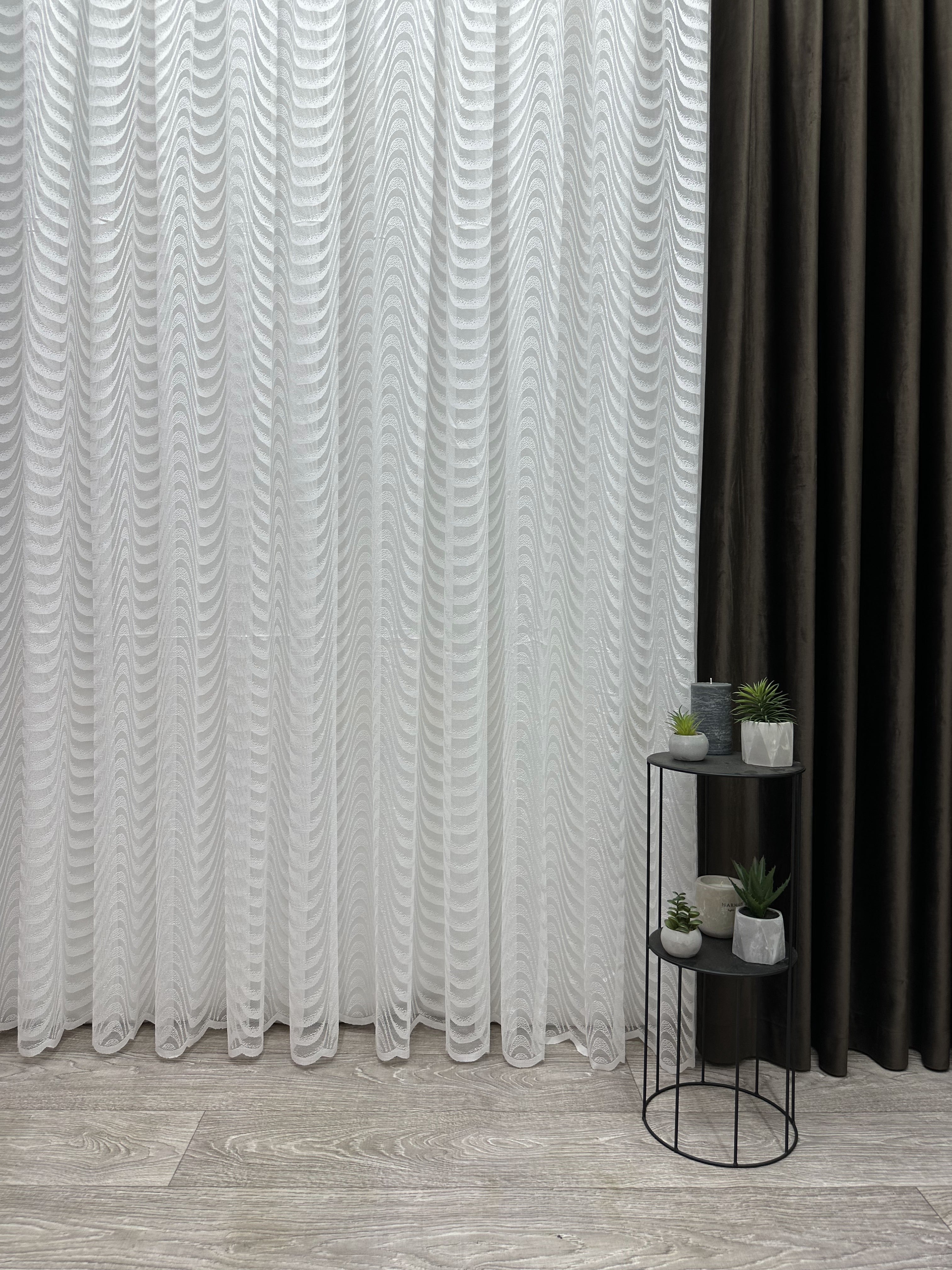 Sheer embroidered curtain “Wave”, milk color