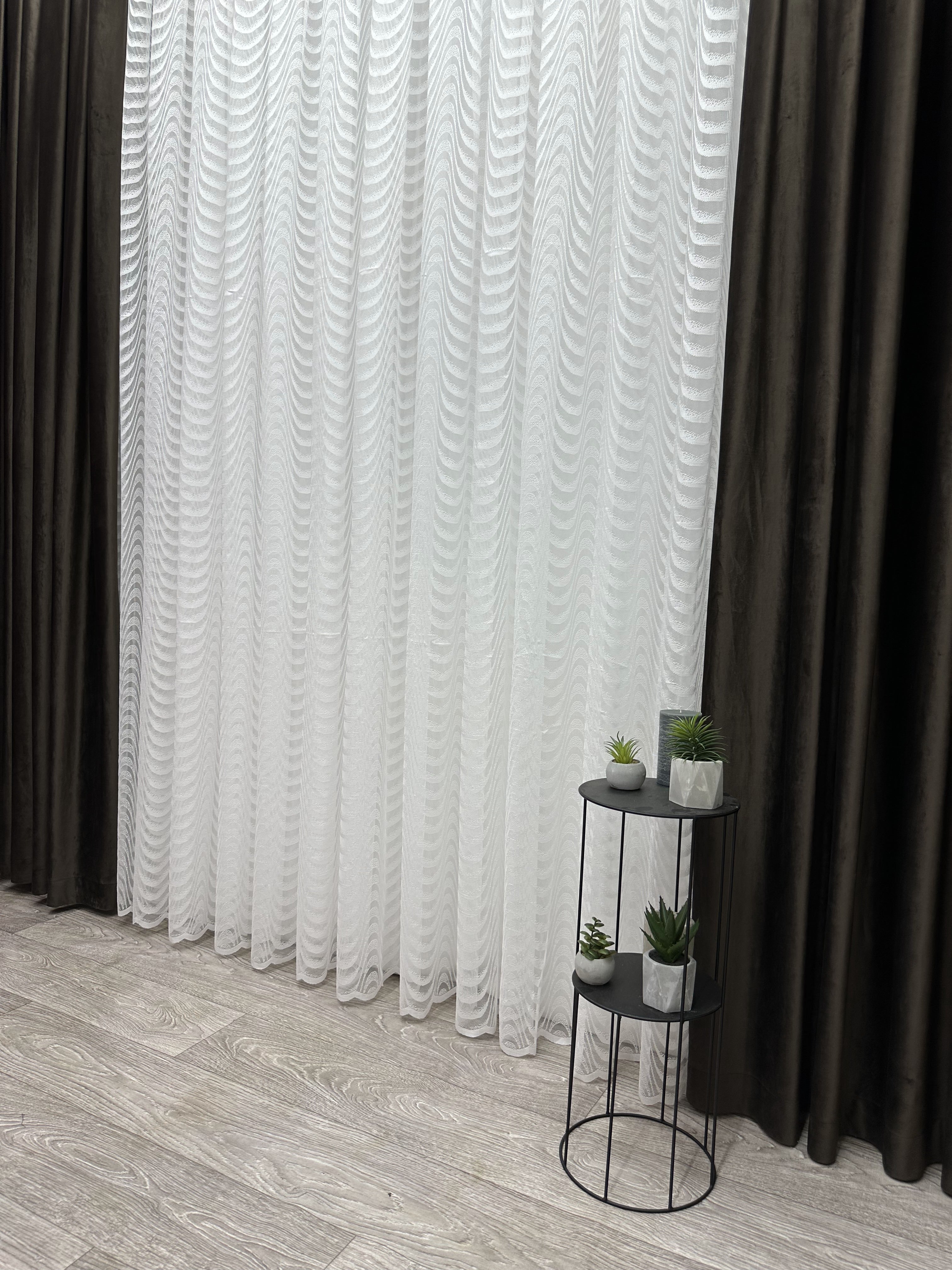 Sheer embroidered curtain “Wave”, milk color