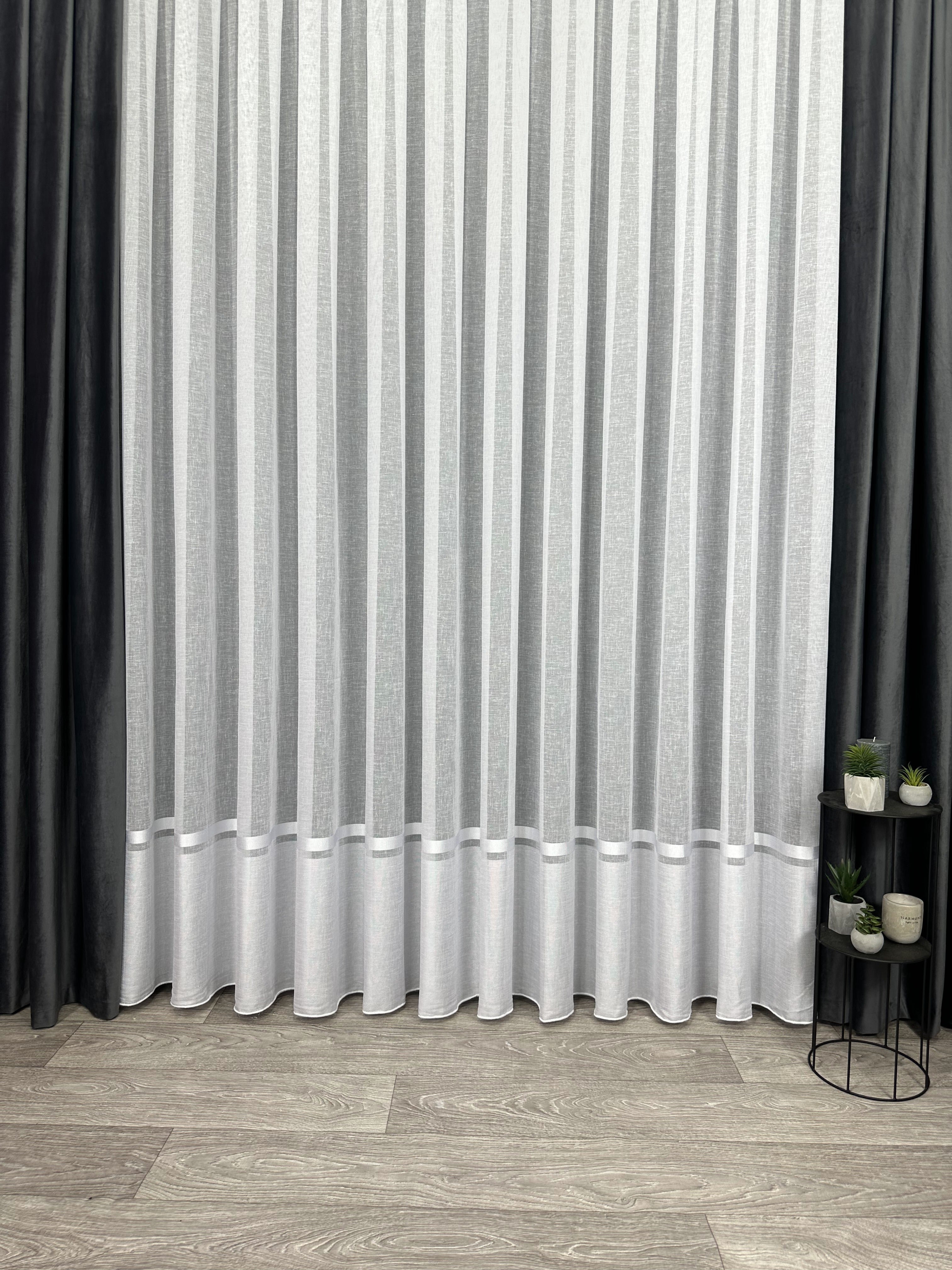 Linen sheer curtain with stripes, white color