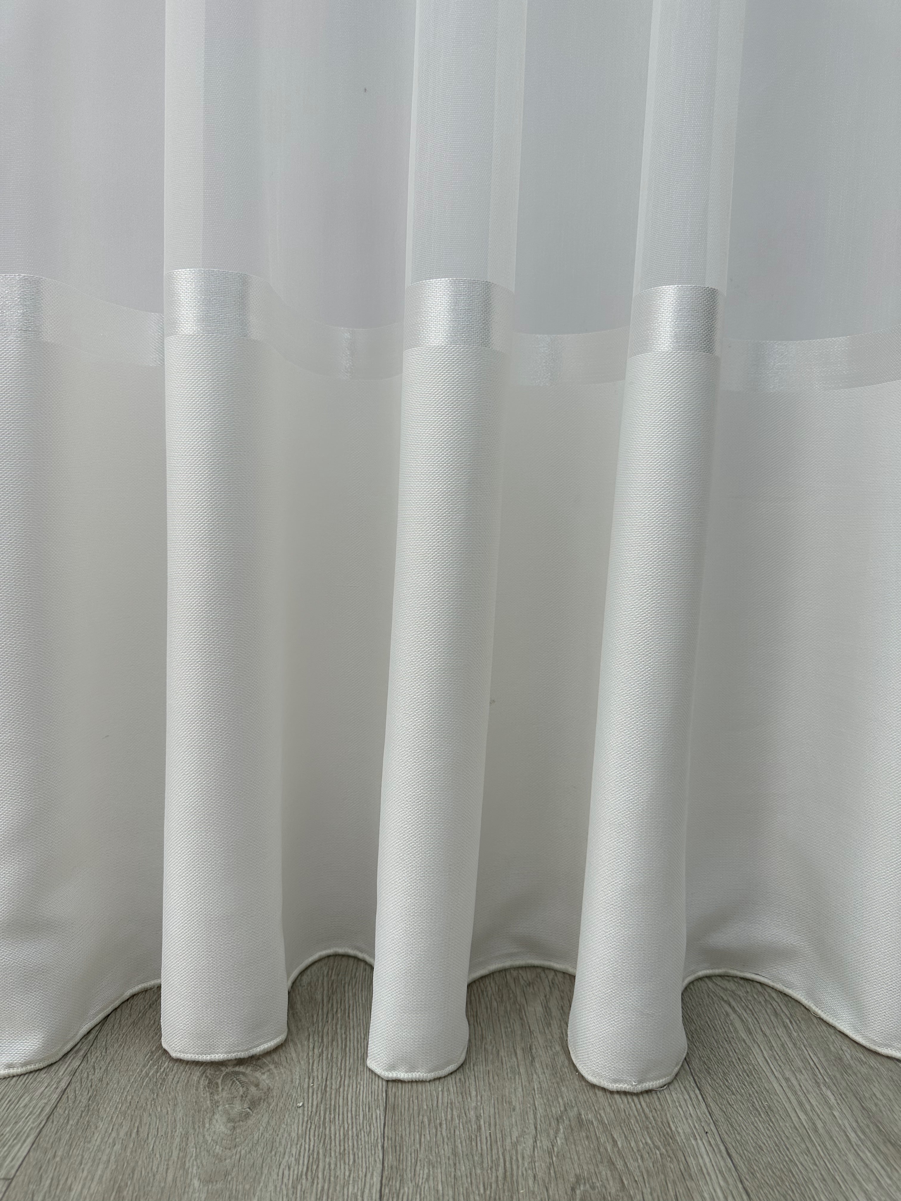 Sheer curtain with stripes and satin inserts, milk color