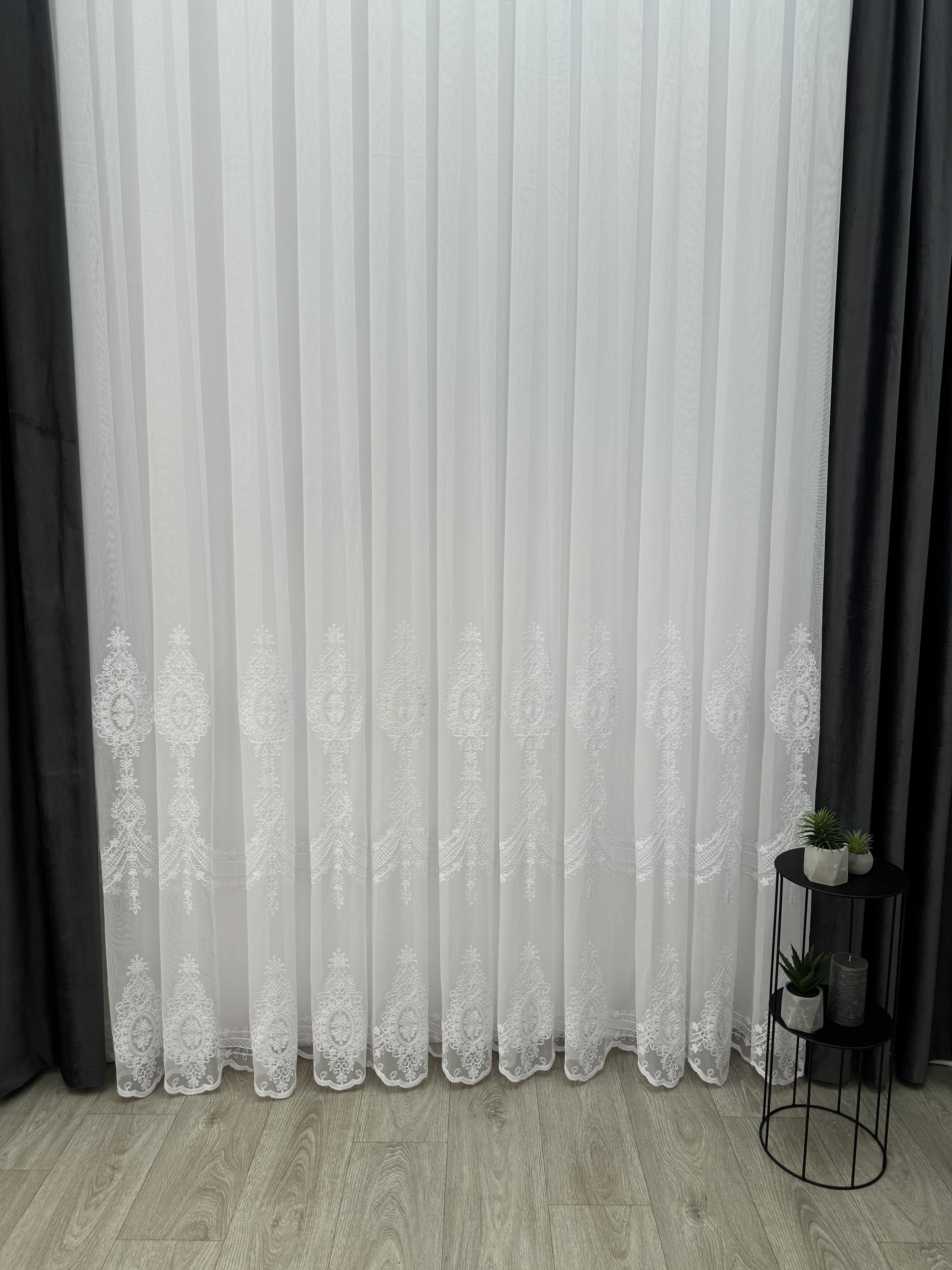 Sheer curtain with beautiful embroidery, white color