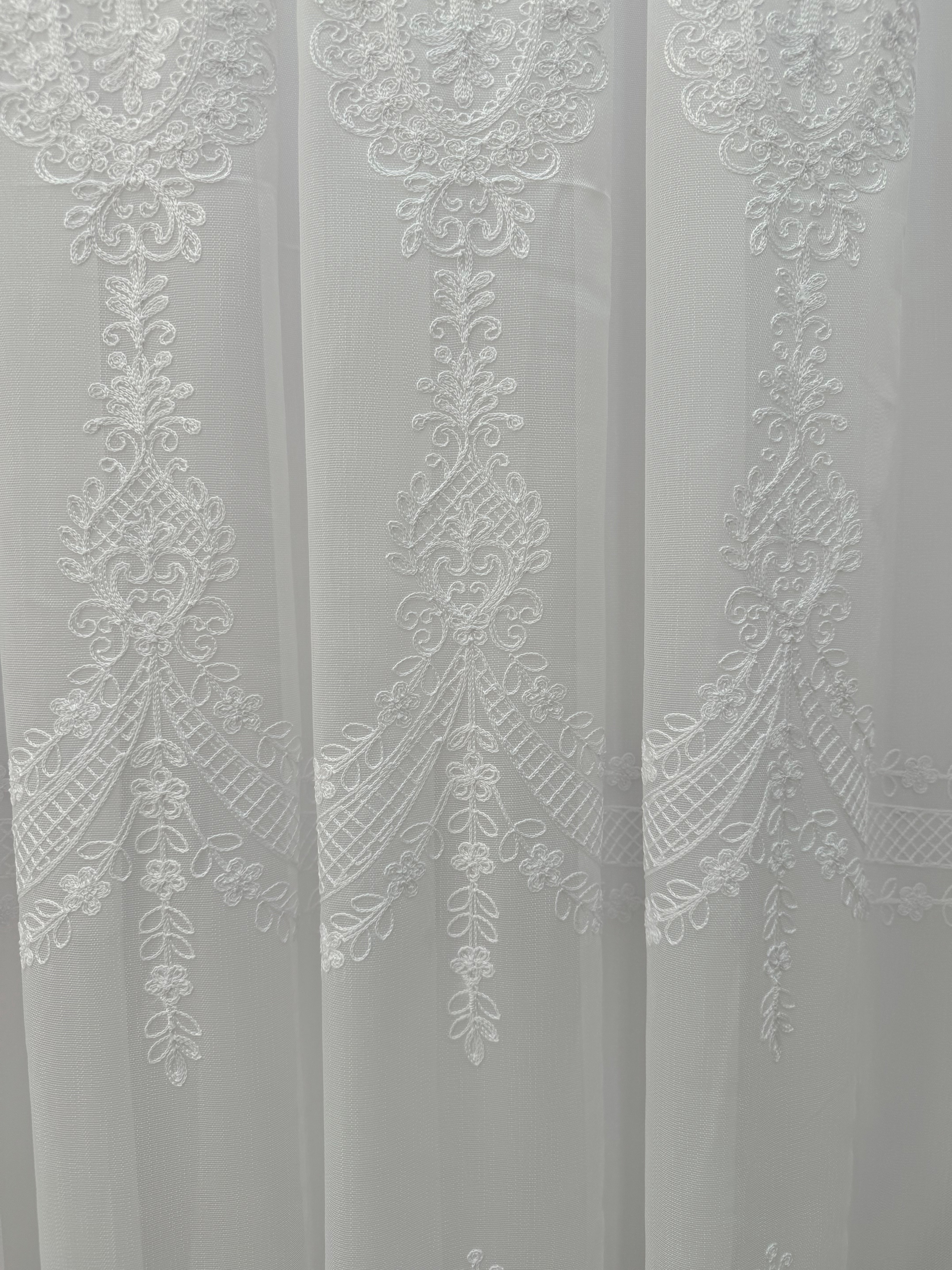 Sheer curtain with beautiful embroidery, white color