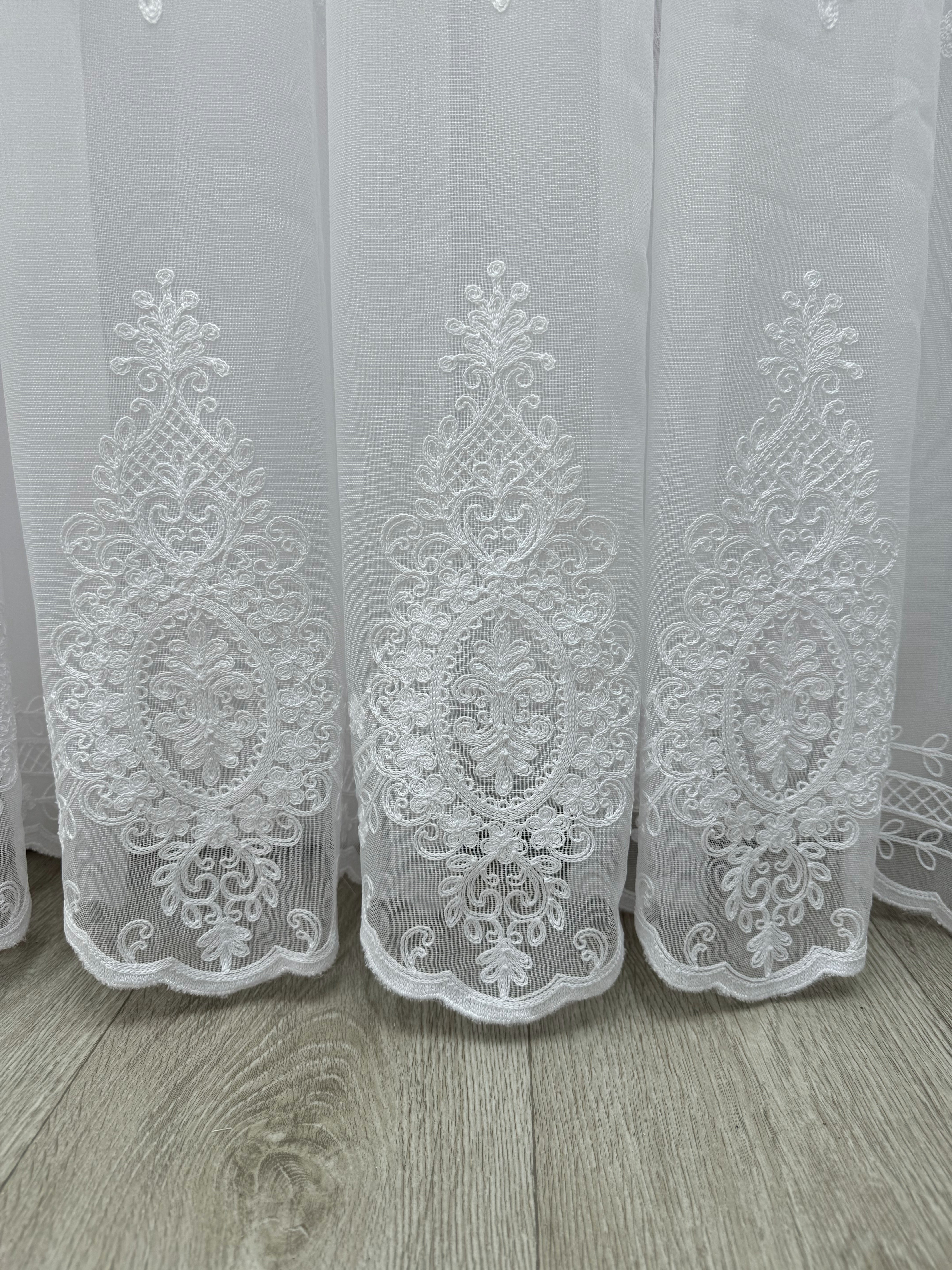 Sheer curtain with beautiful embroidery, white color