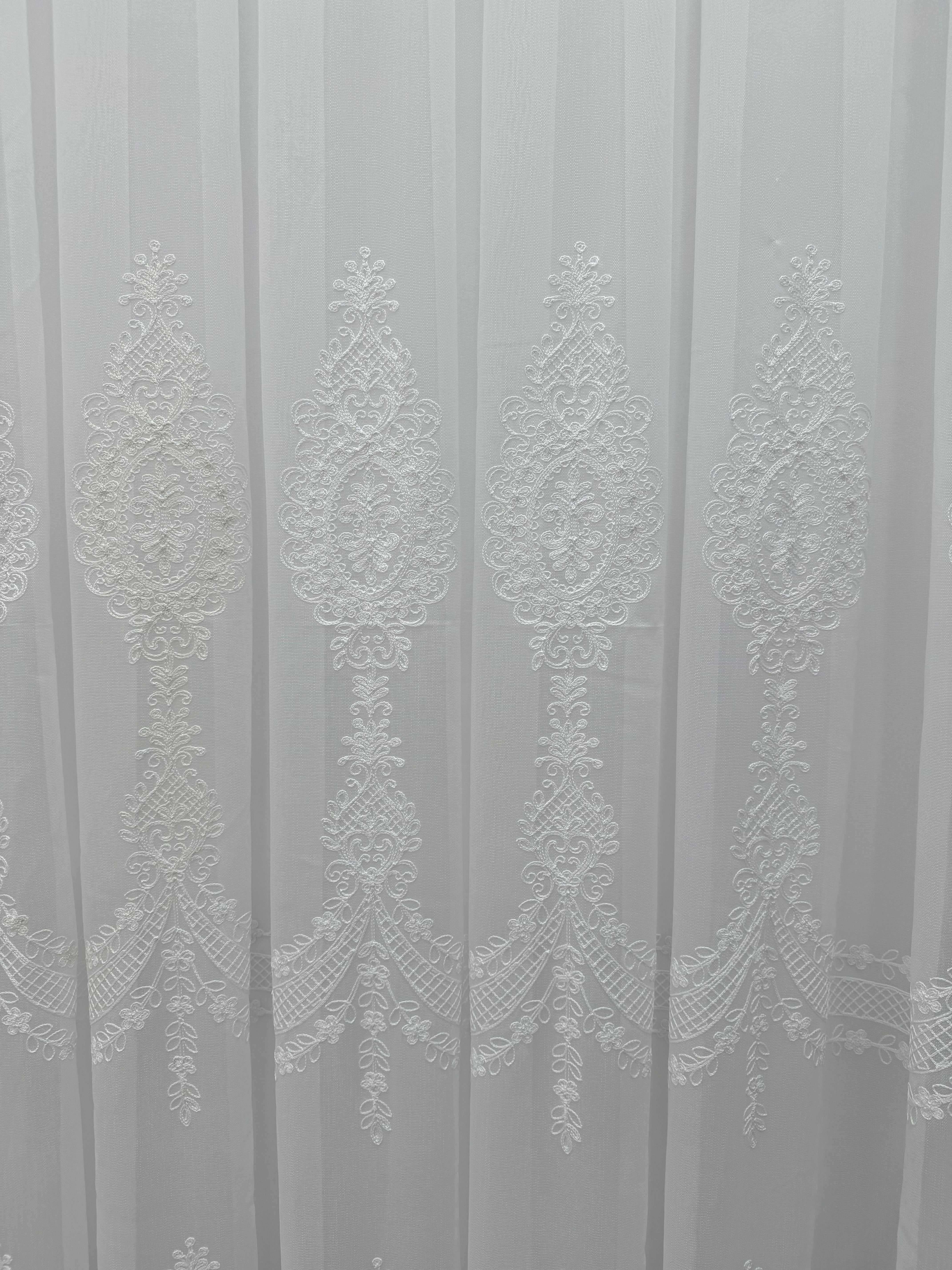 Sheer curtain with beautiful embroidery, white color