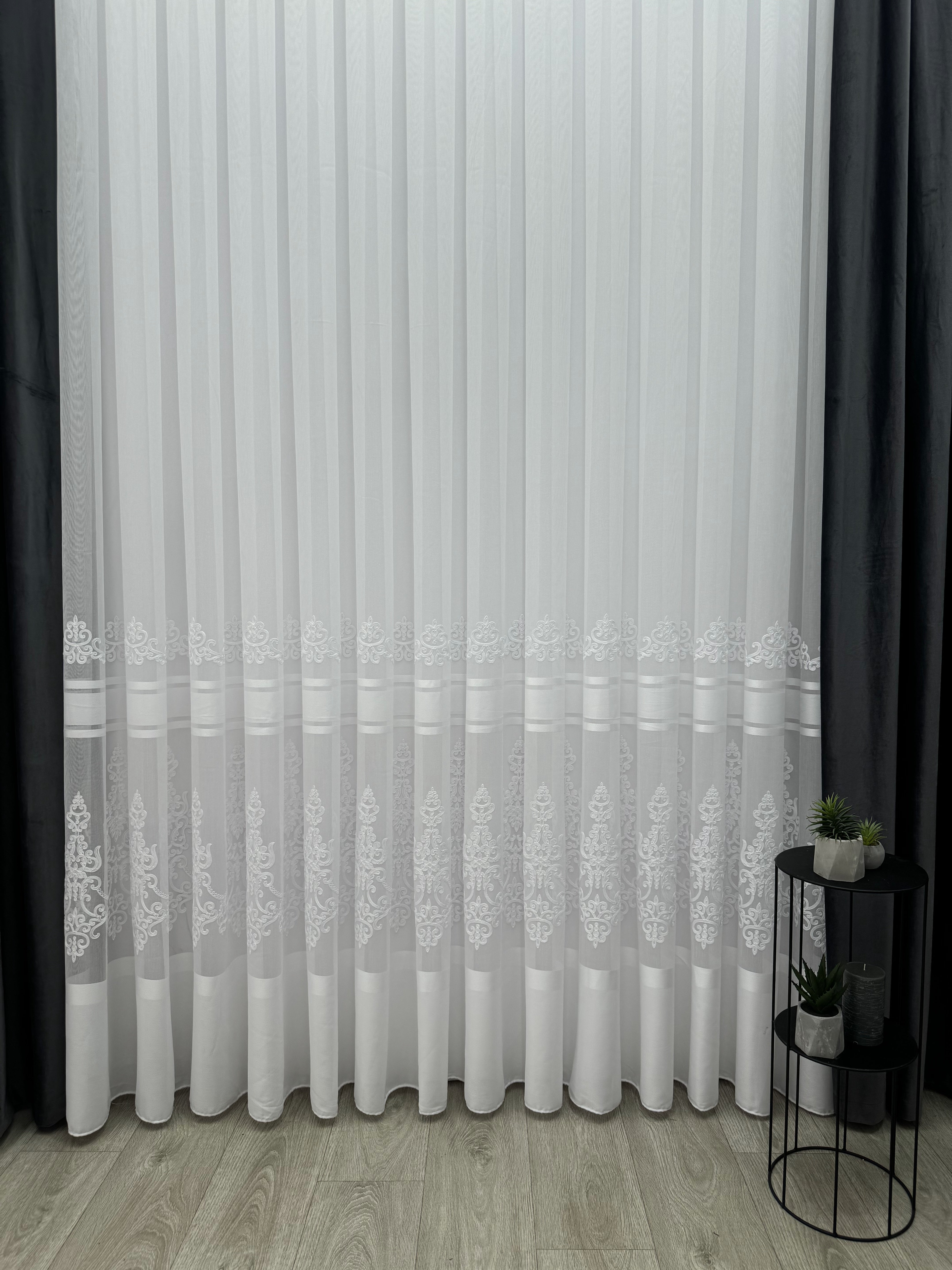 Sheer curtain with beautiful embroidery, white color