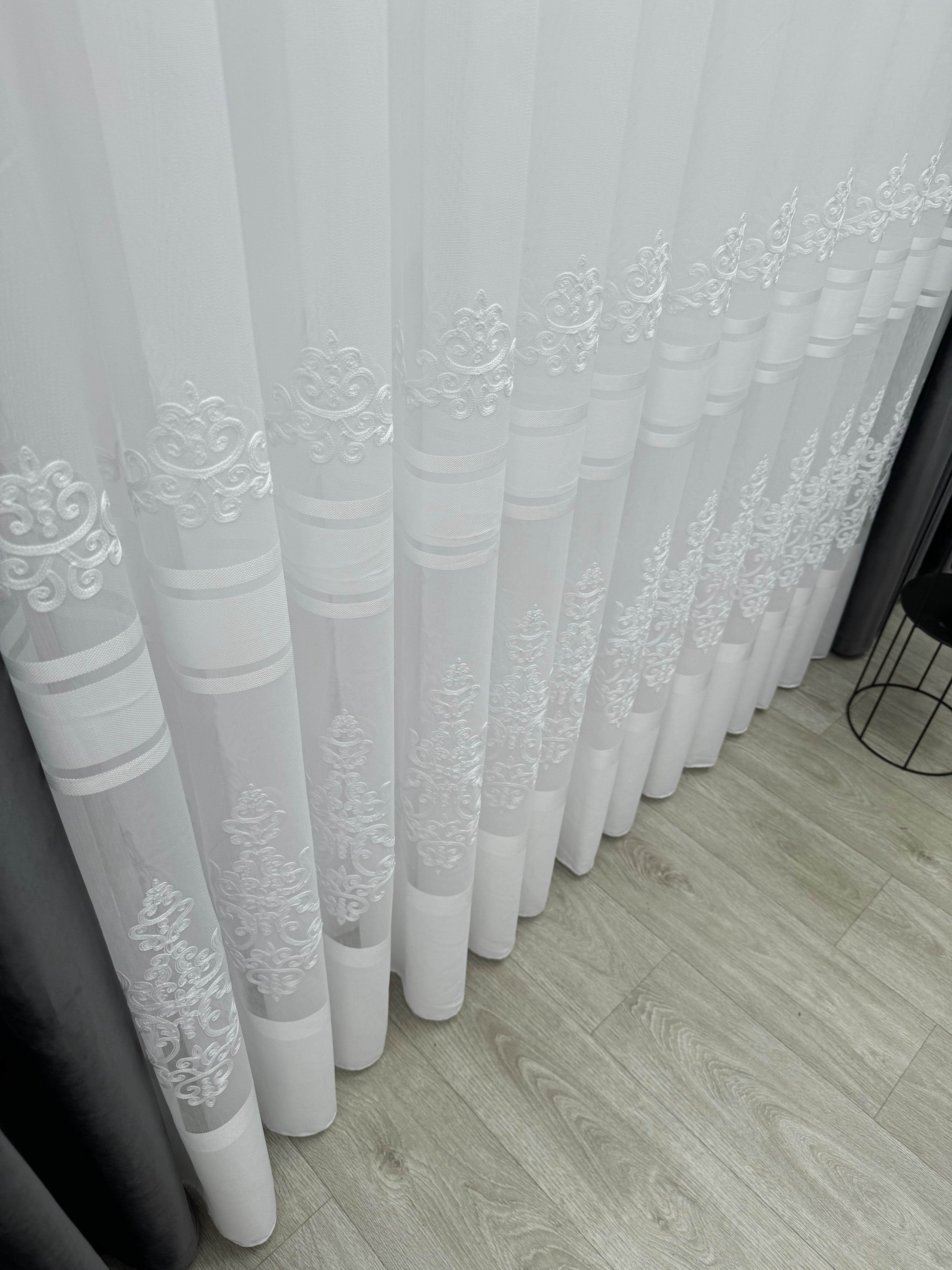 Sheer curtain with beautiful embroidery, white color